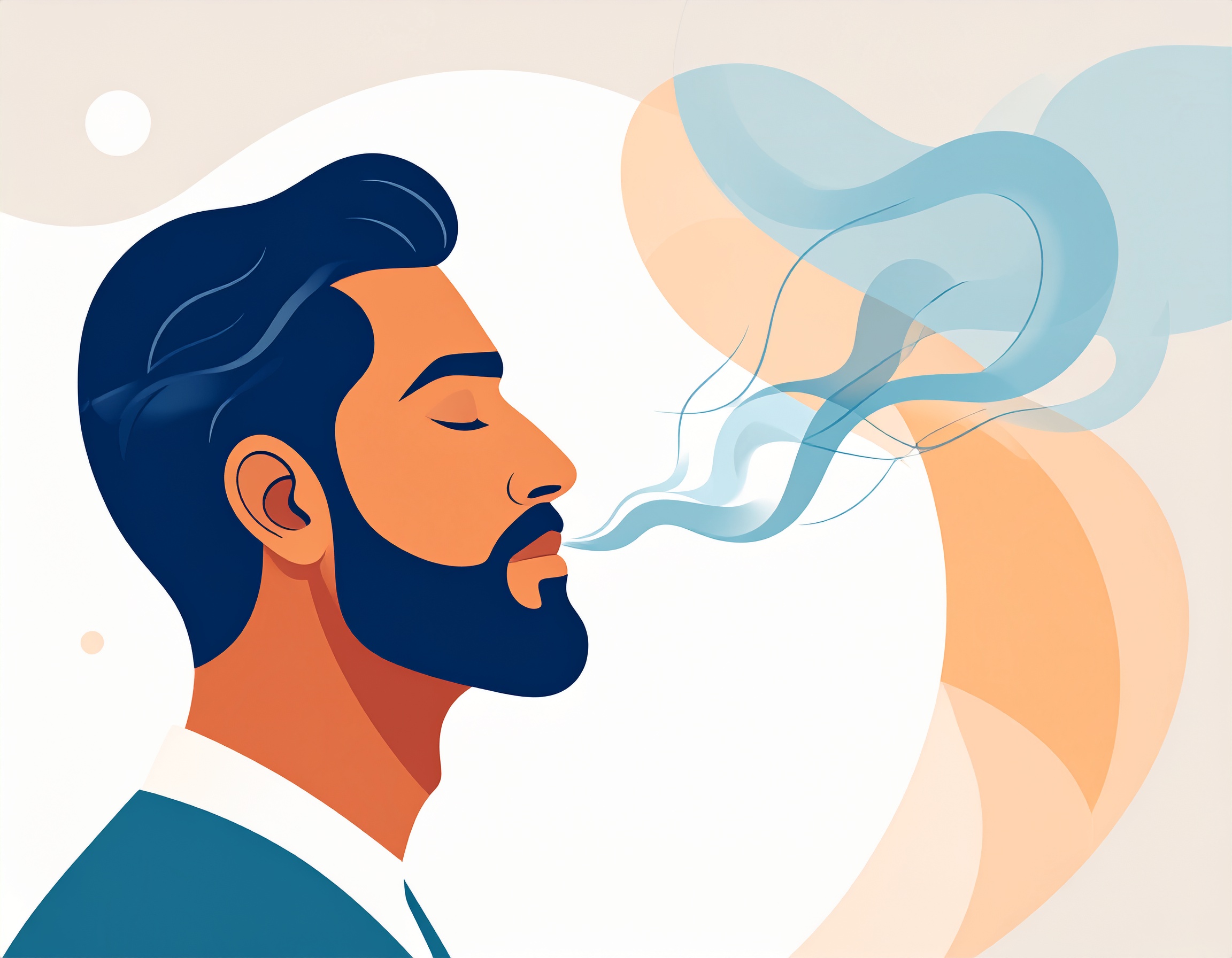 A modern illustration portrays a man inhaling a soothing scent
