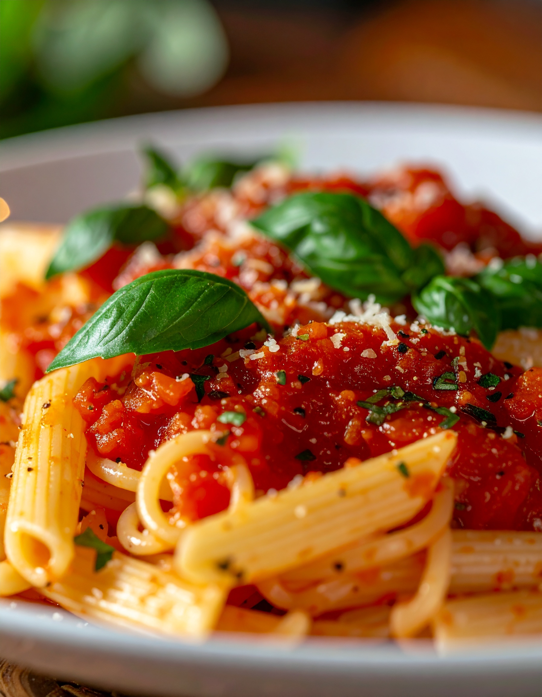 Penne Pasta with Fresh Tomato Sauce and Basil