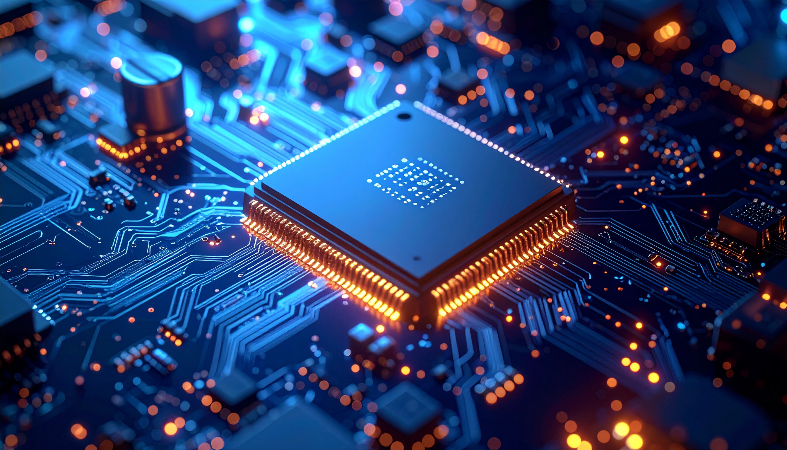 Detailed Image of a Microchip on a Motherboard