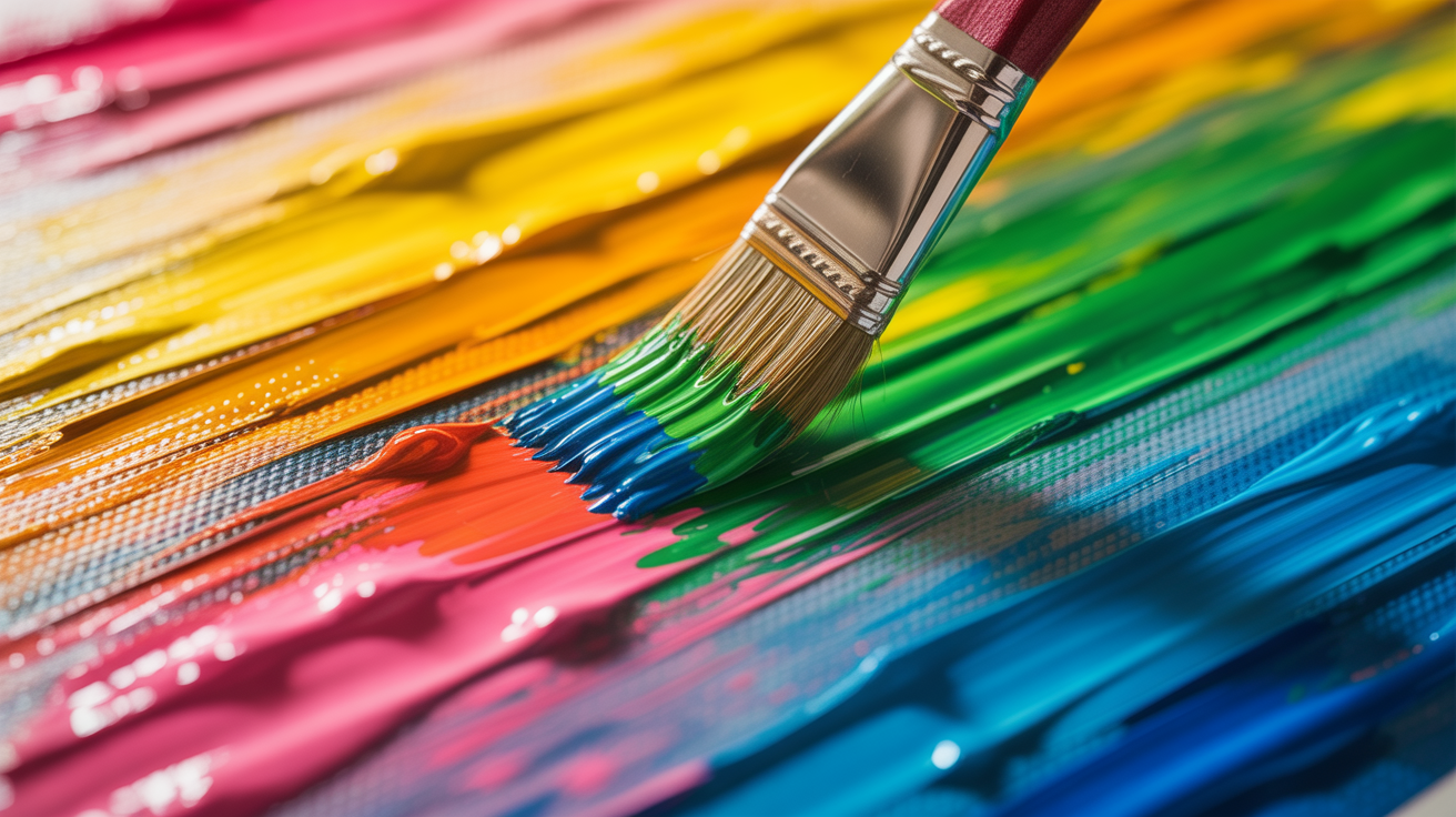 Vibrant Brush Applying Colorful Paint