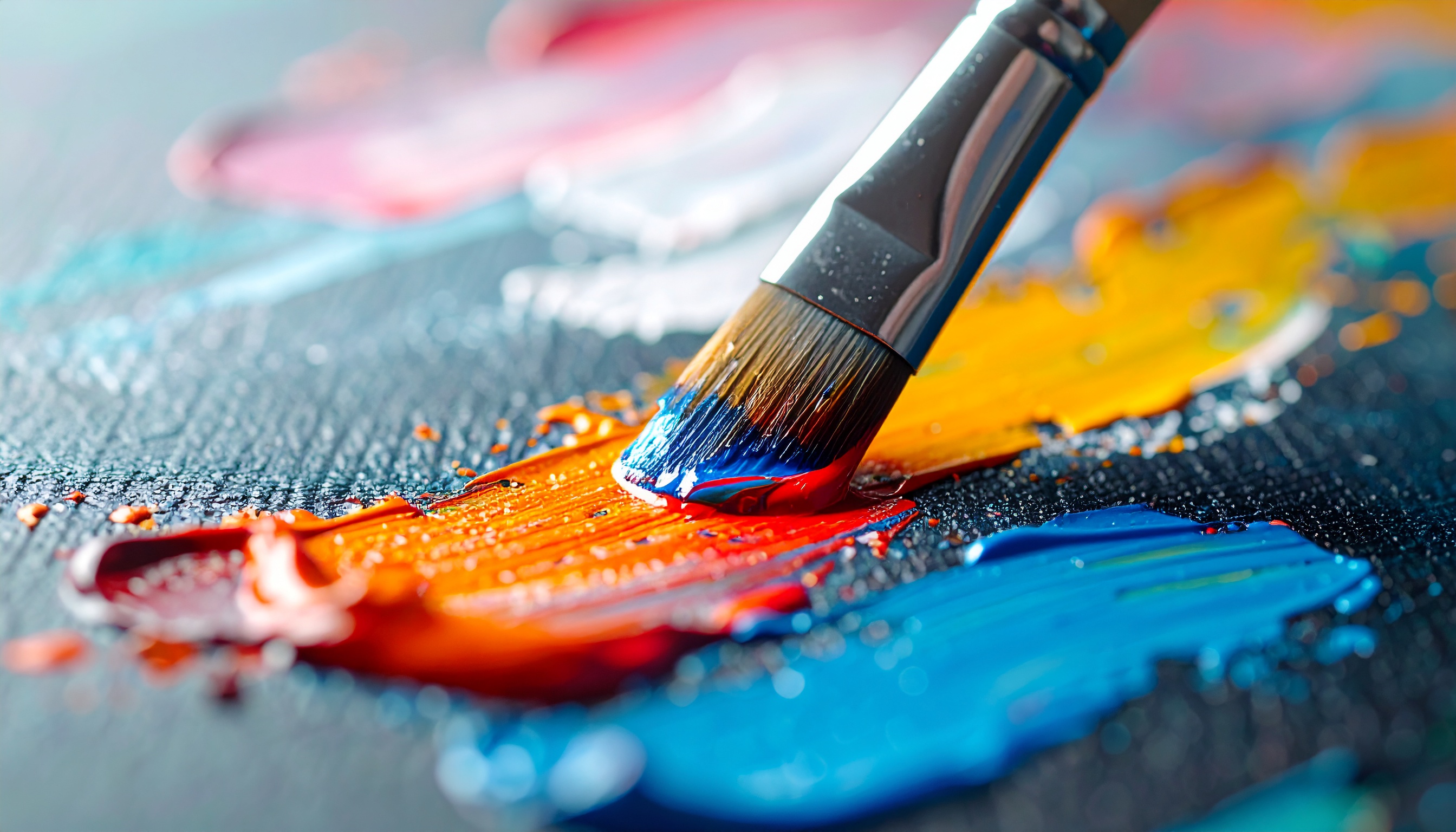 Vibrant Brushstrokes in Blue, Orange, and Red on Textured Canvas