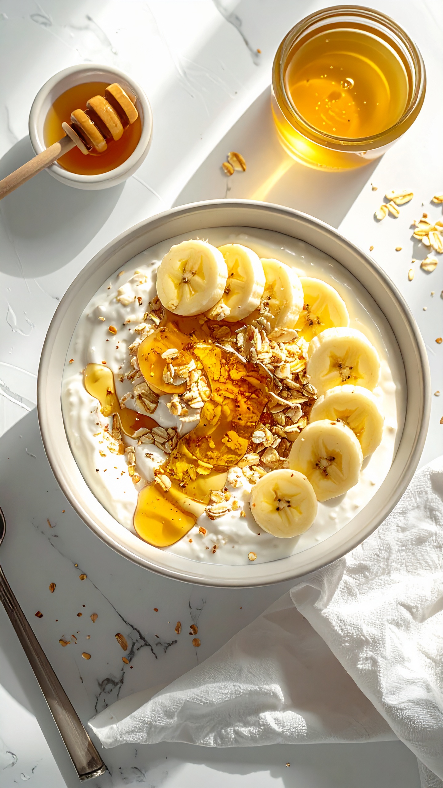 Yogurt Bowl with Banana Slices and Granola