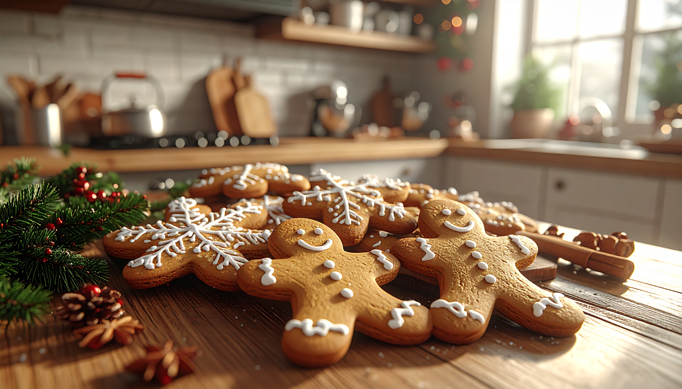 Gingerbread Cookies Decorated with Icing for Christmas