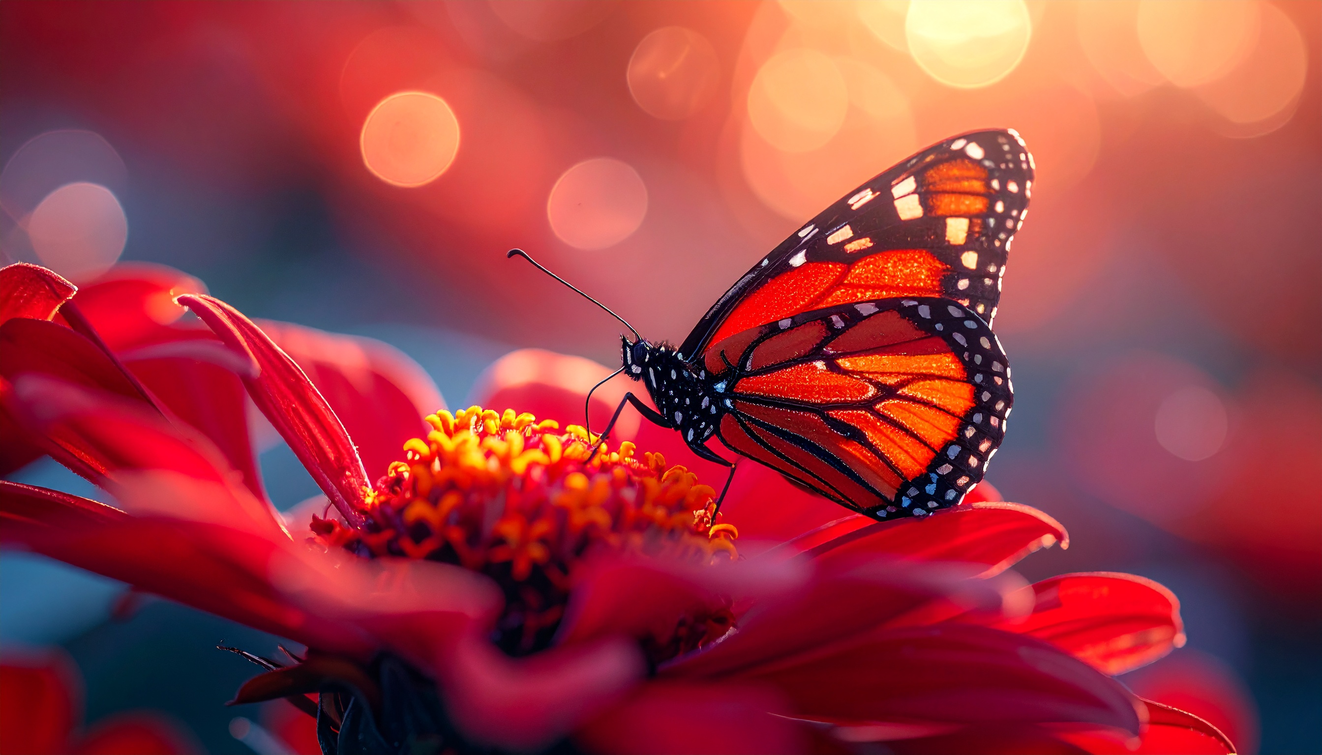 Monarch Butterfly on Vibrant Flower at Sunset