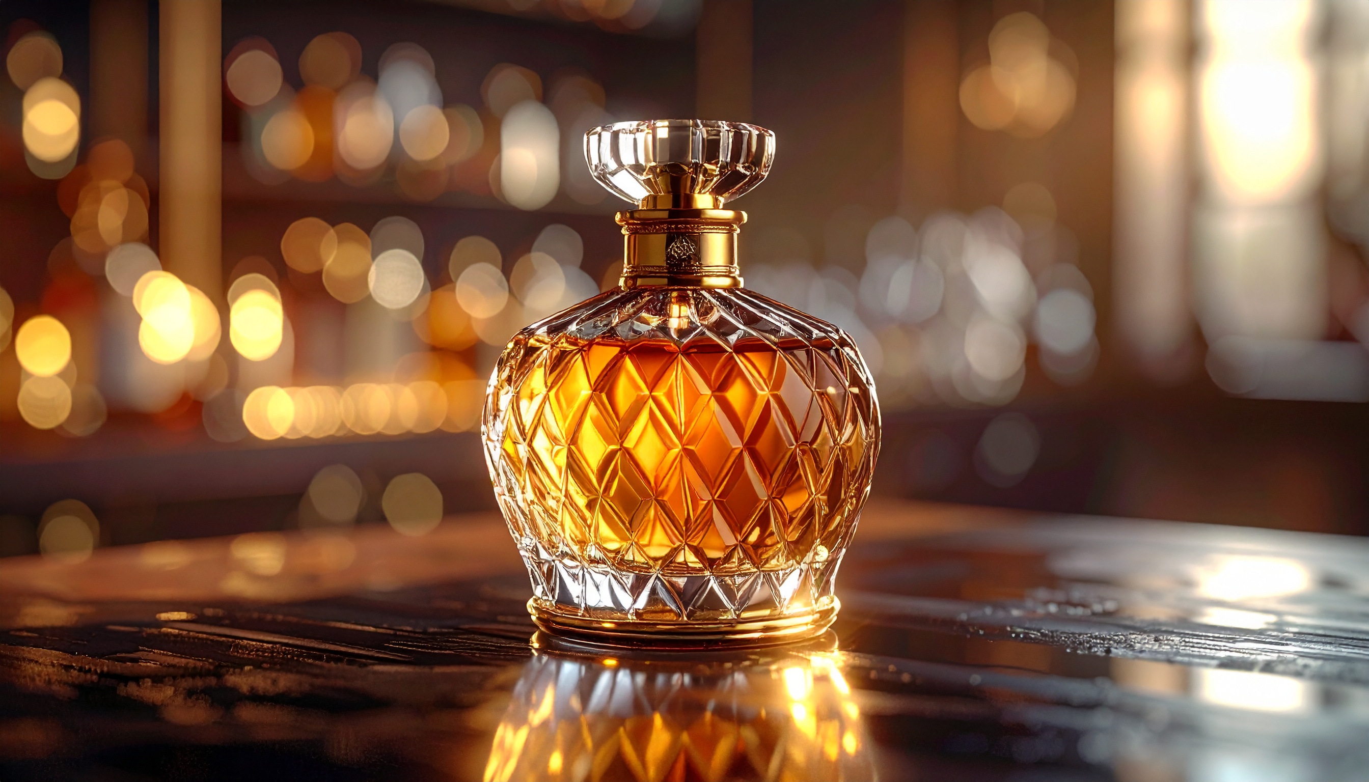 Elegant Crystal Perfume Bottle with Amber Liquid
