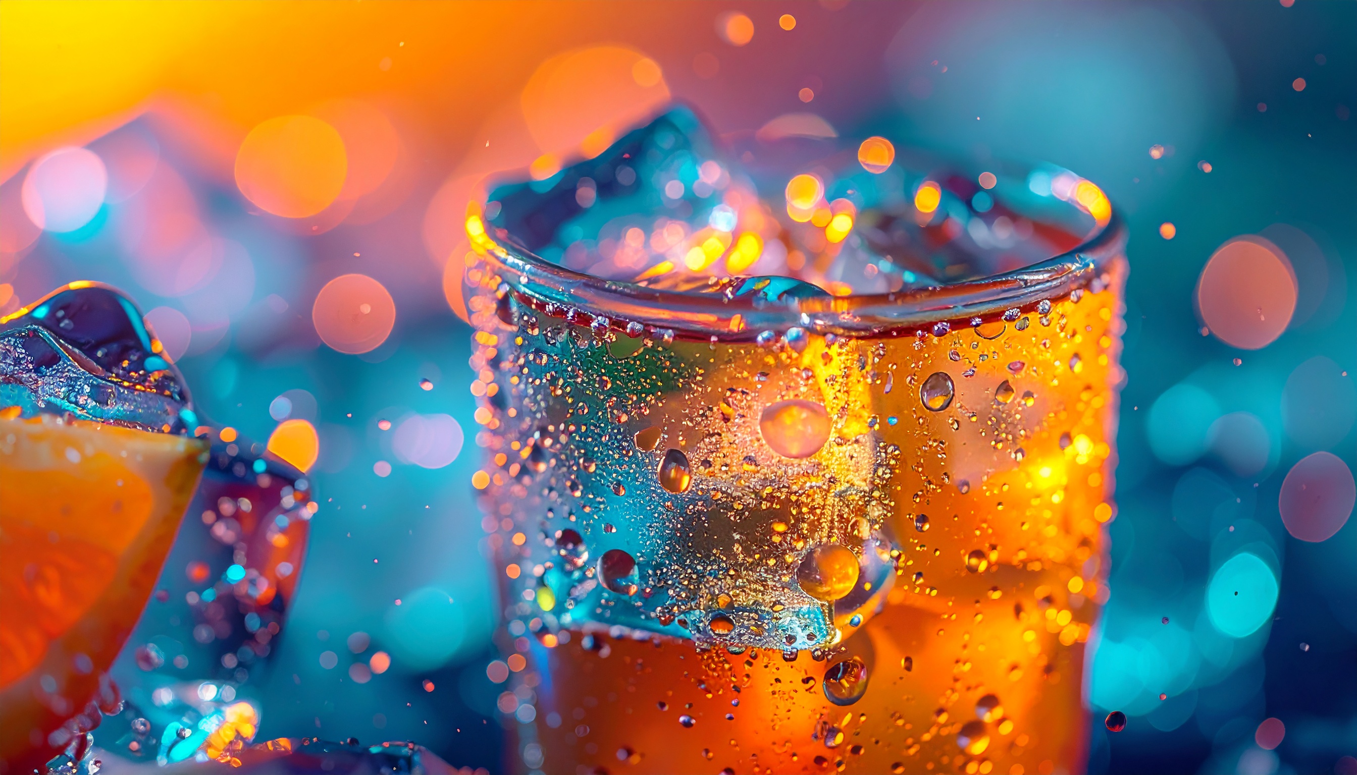 Refreshing Close-Up of a Cold Drink with Ice