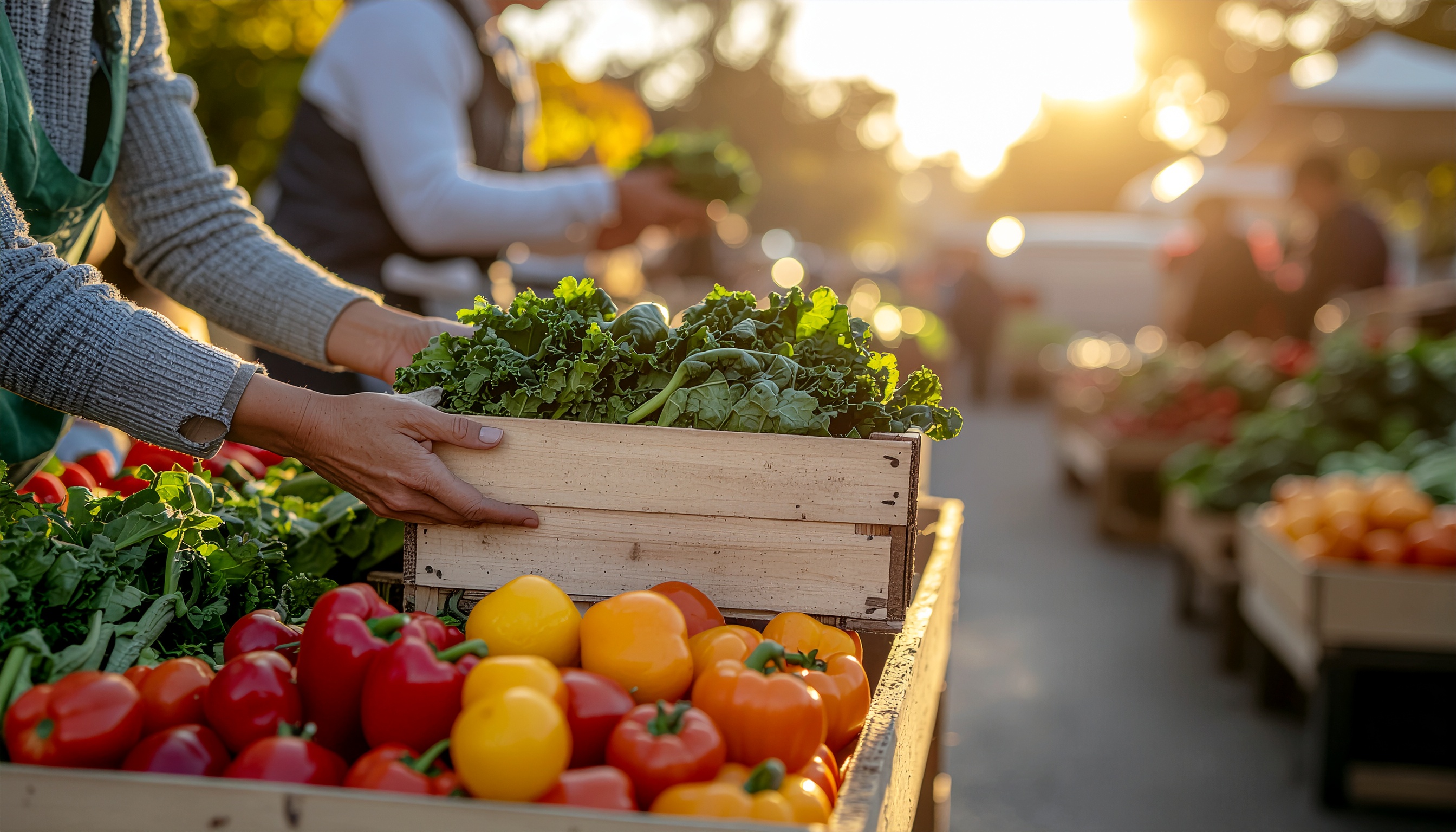 Vibrant Outdoor Market Scene with Fresh Vegetables