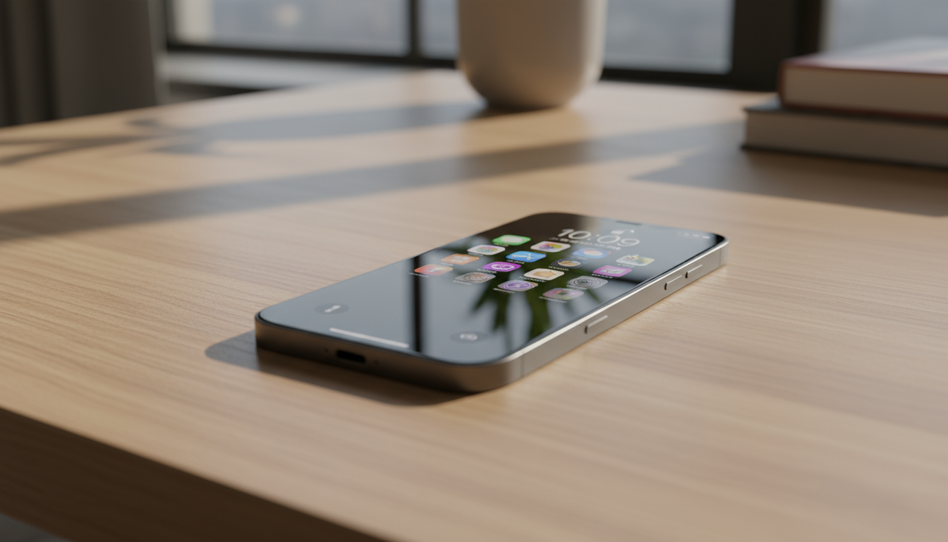 Modern Metallic Smartphone on Light Wood Table