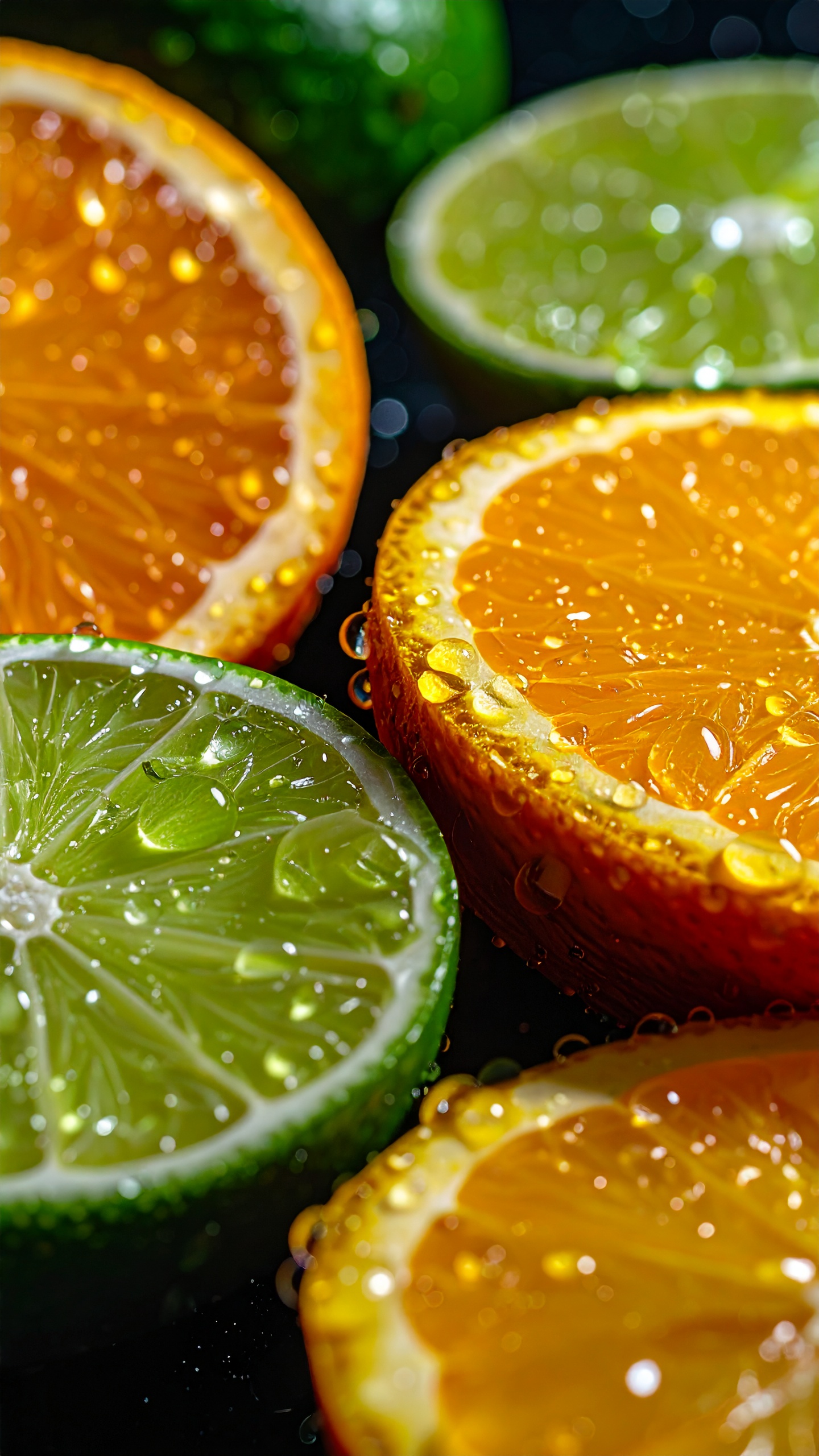 Close-up of Orange and Lemon Slices with Water Droplets