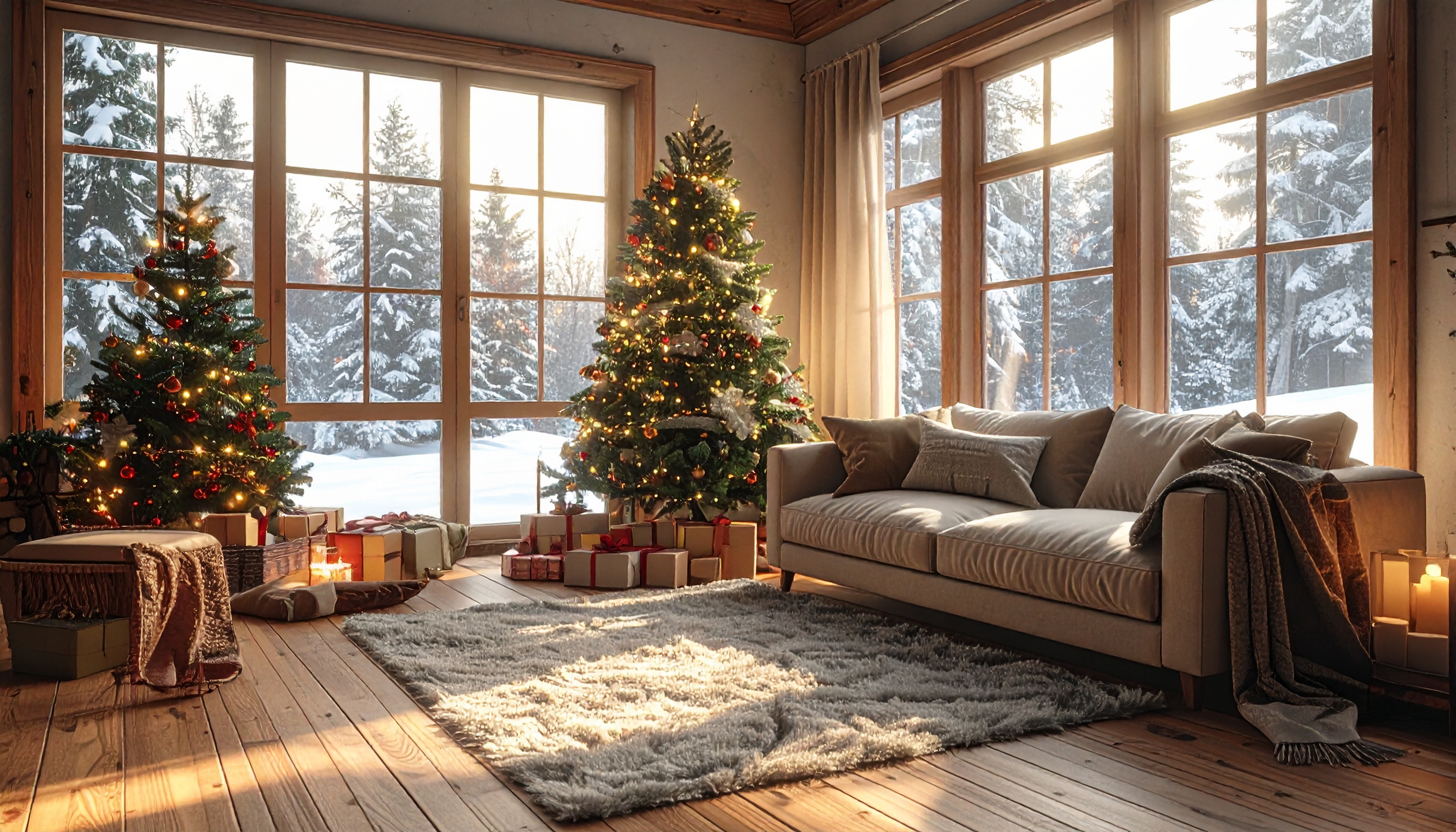 Cozy Living Room with Christmas Decorations
