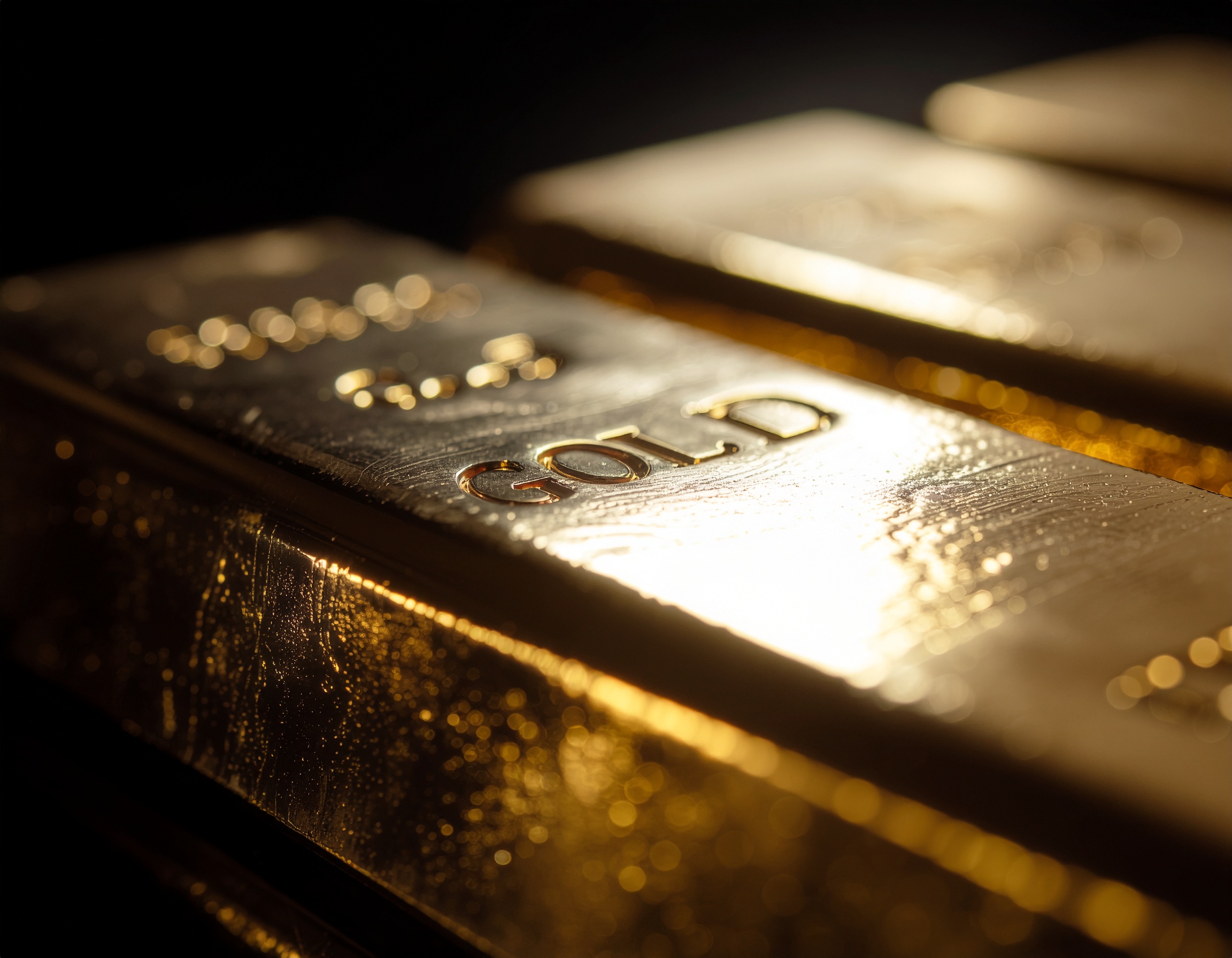 Stacks of polished gold bars shimmer under warm lighting