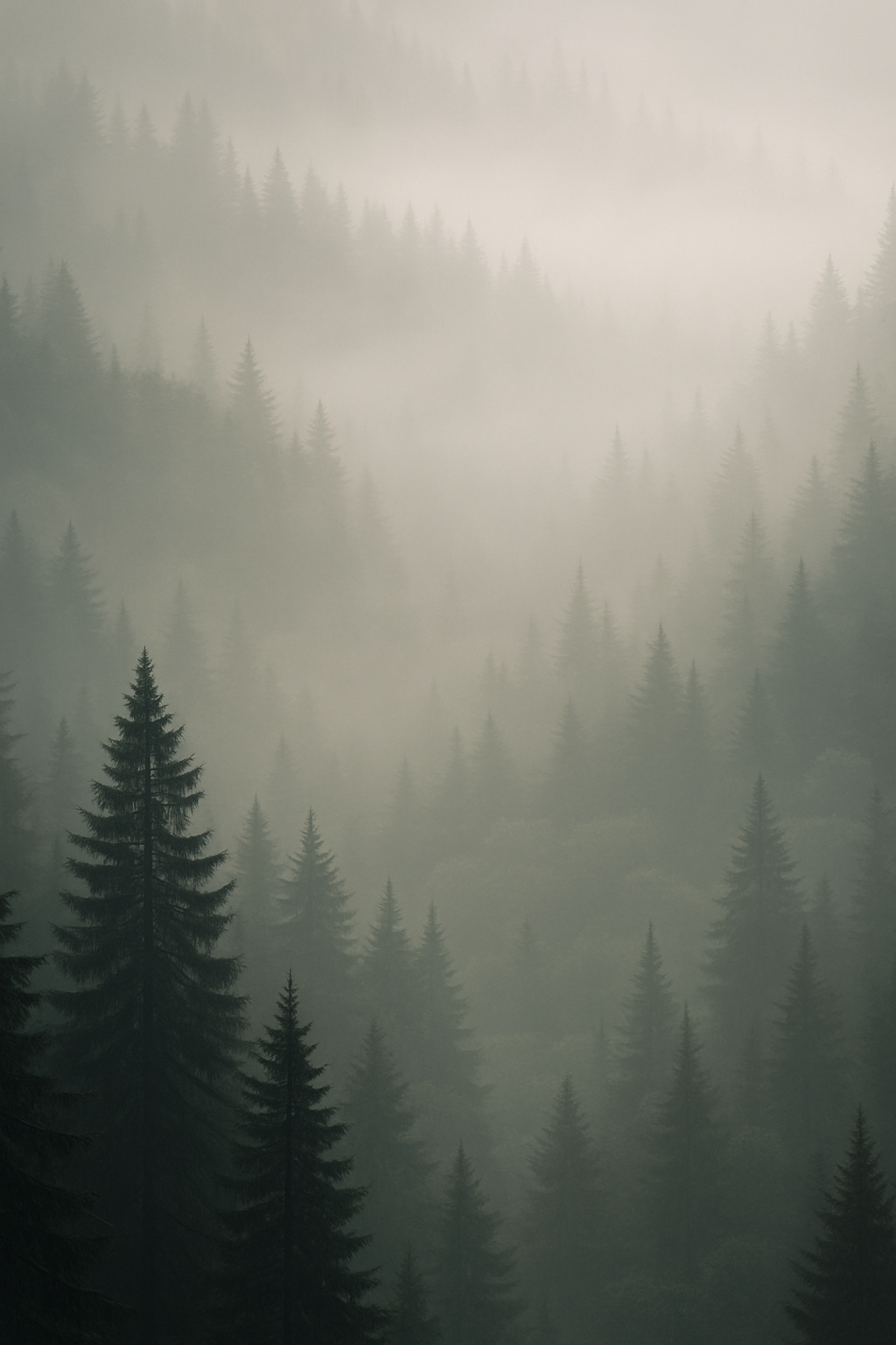 A serene forest landscape shrouded in mist offers a tranquil escape