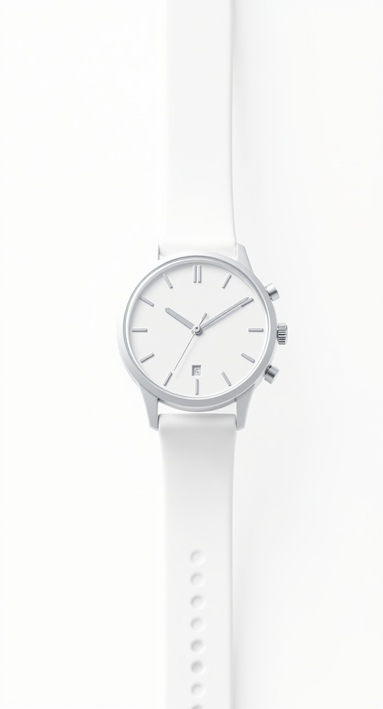 Sleek white wristwatch with a minimalist design and silver accents