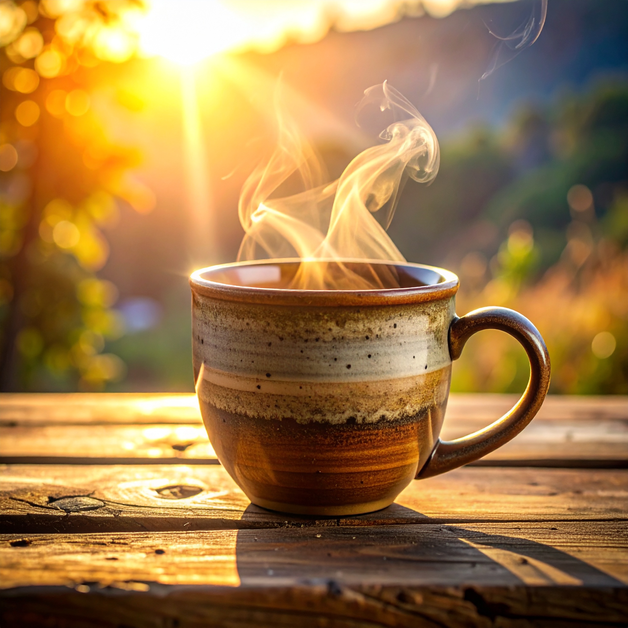 Rustic Brown Ceramic Mug on Wooden Table