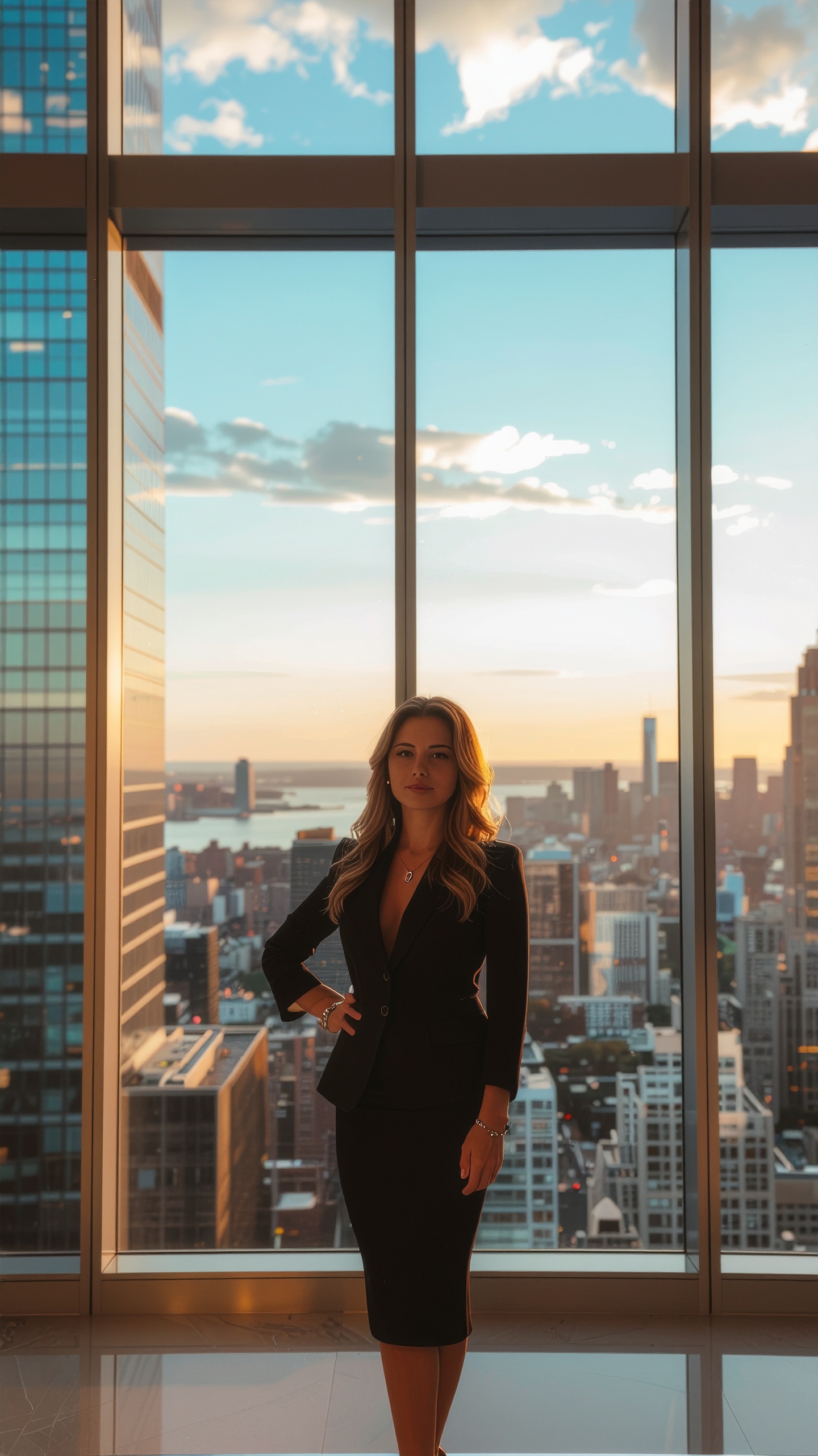 Businesswoman in Formal Attire Posing in Modern Office