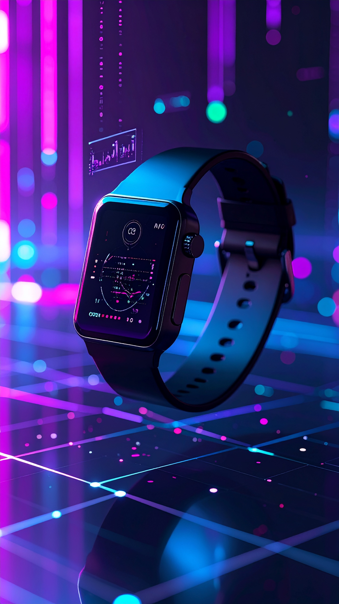 Digital smartwatch with vibrant neon display