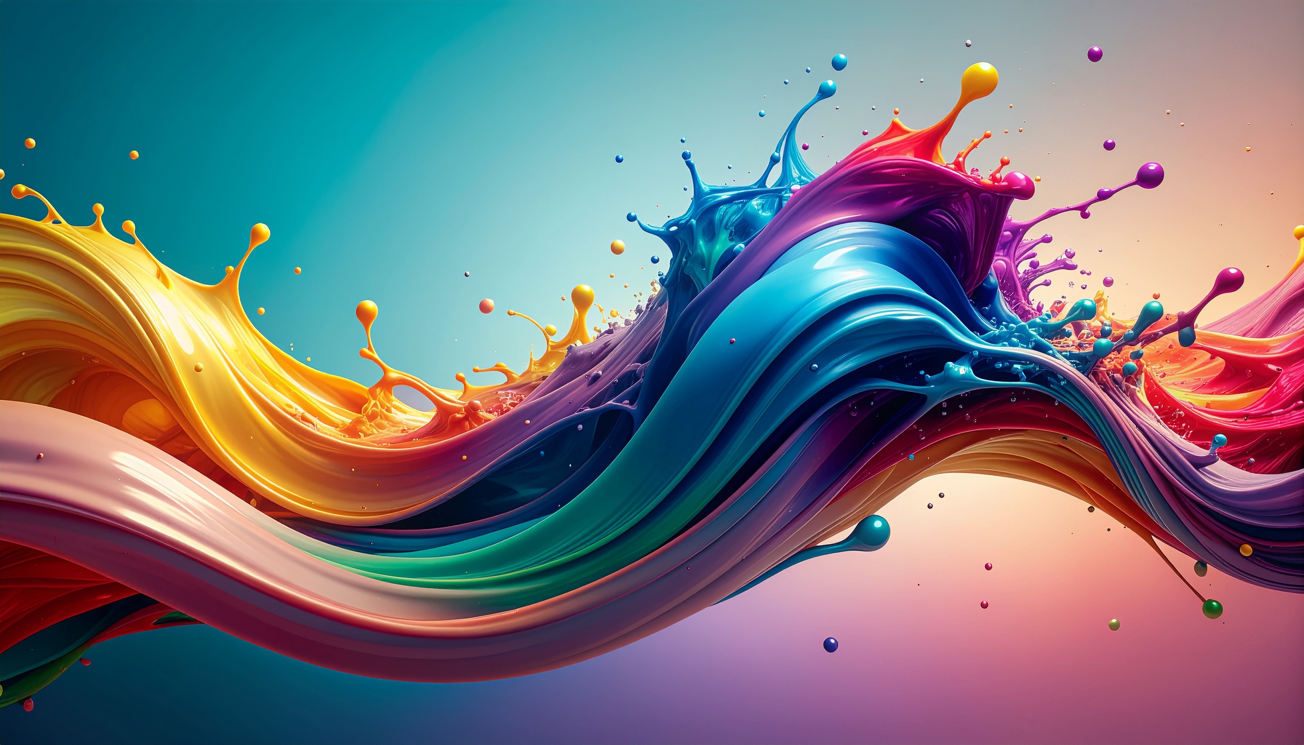 A dynamic swirl of vibrant colors splashes across a gradient backdrop