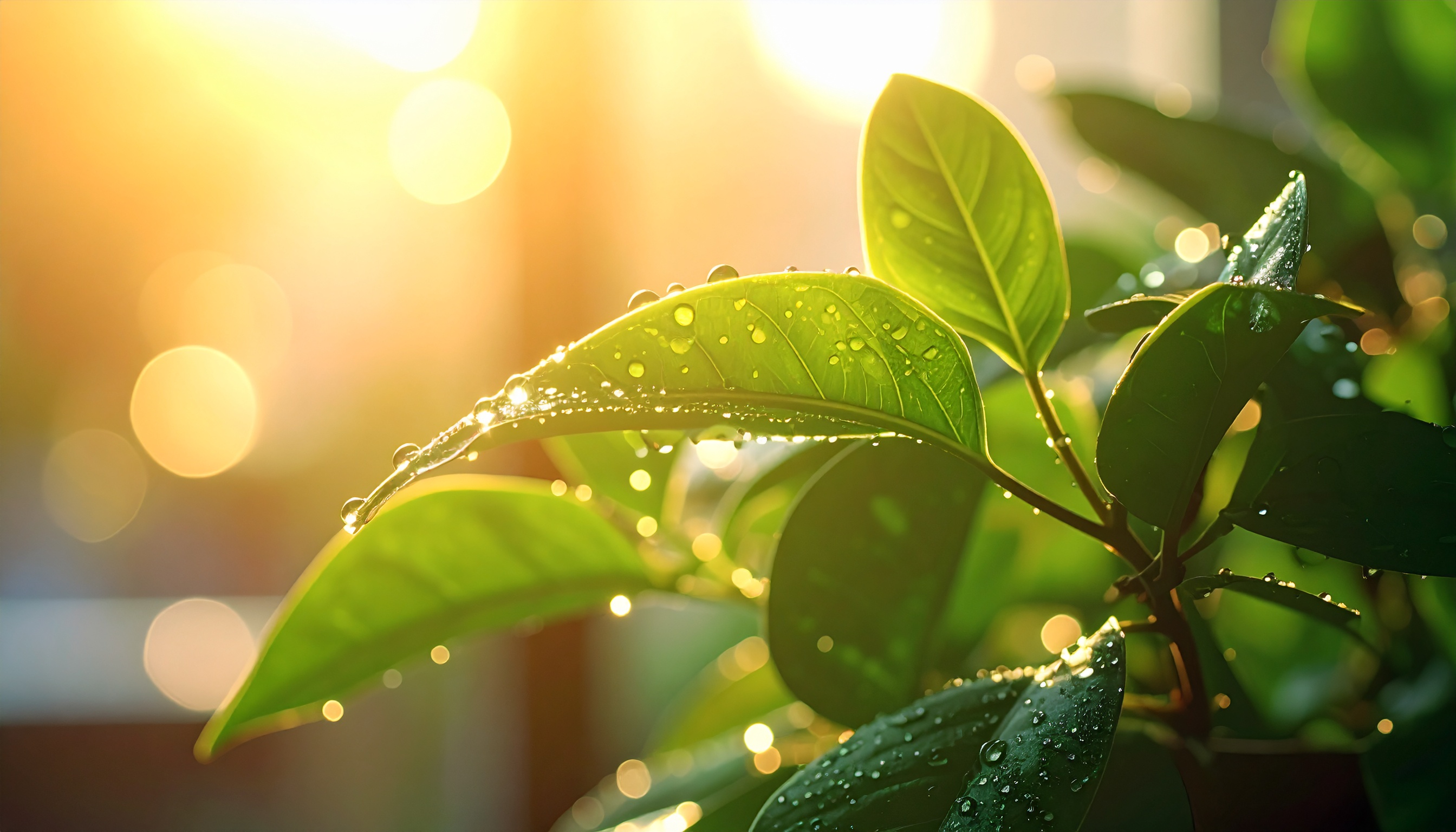Green Foliage Illuminated by Sunset