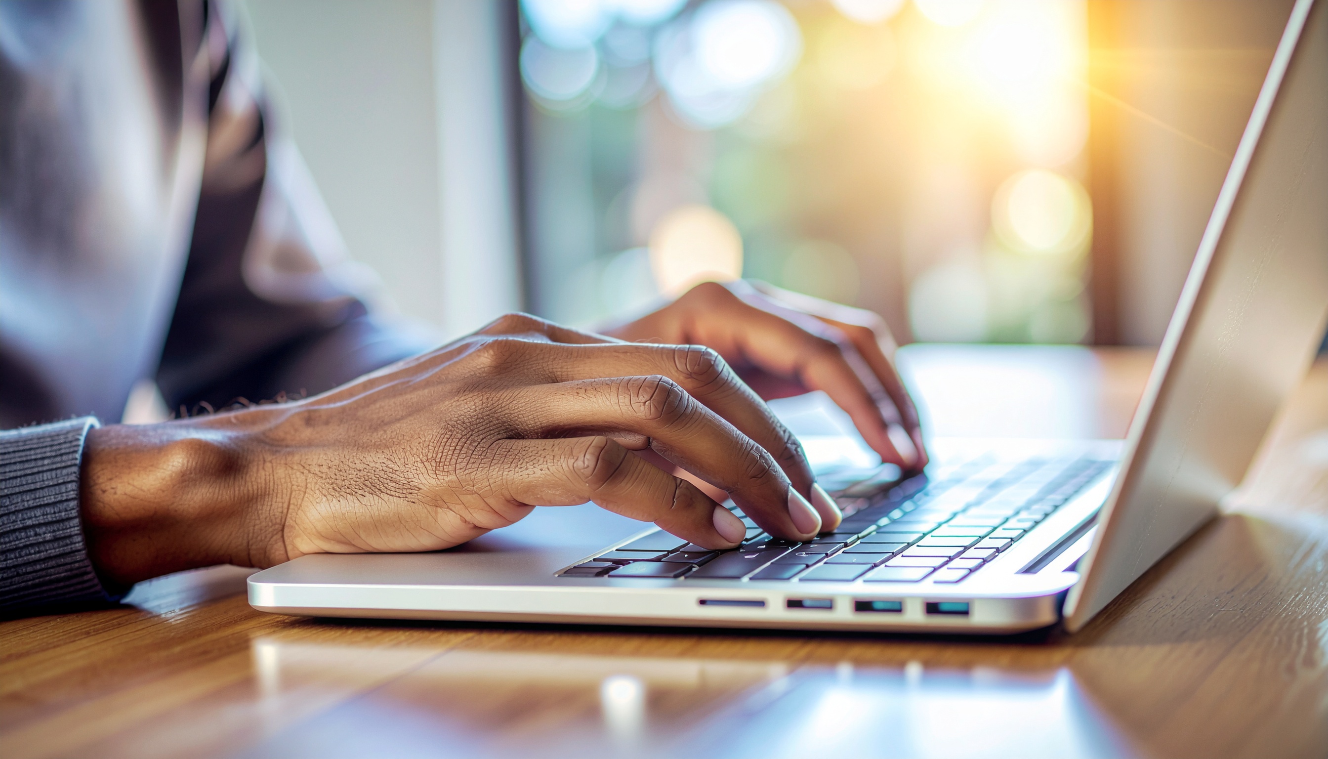 Hands Typing on a Silver Laptop