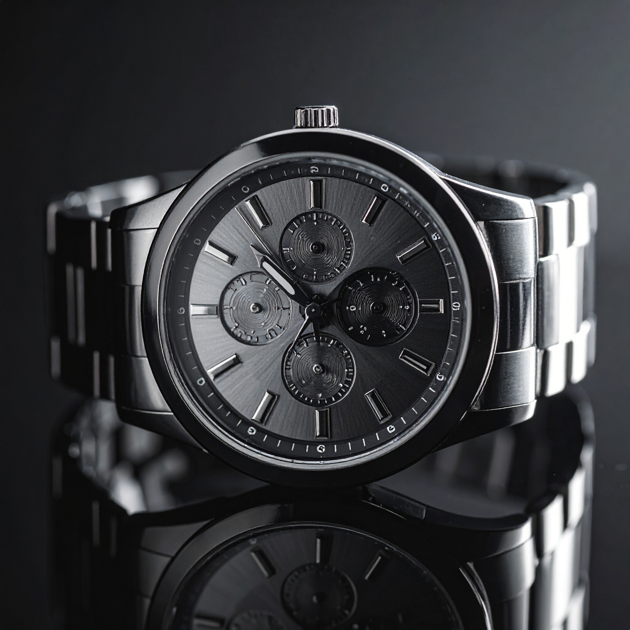 Metal Wristwatch Close-Up with Detailed Dial