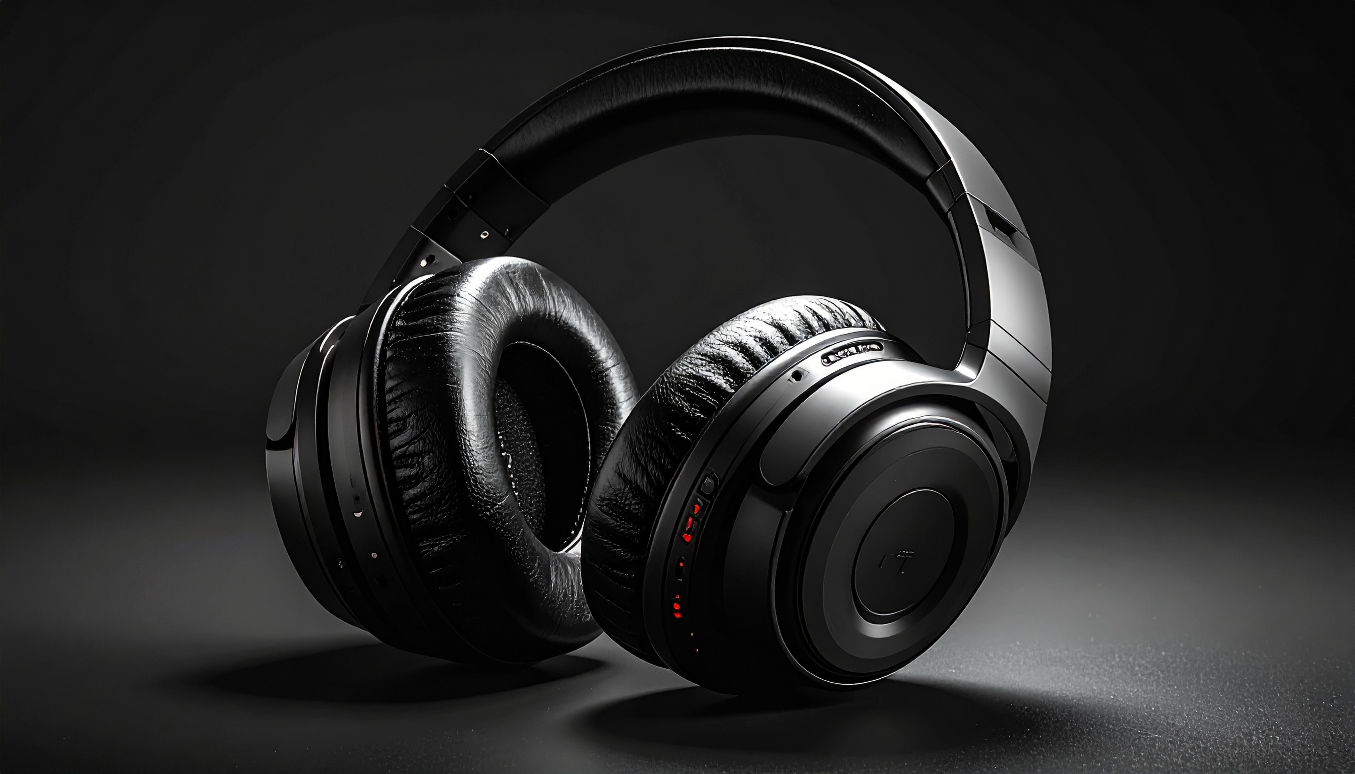 Black Headphones with Glossy Leather and Metal Finish