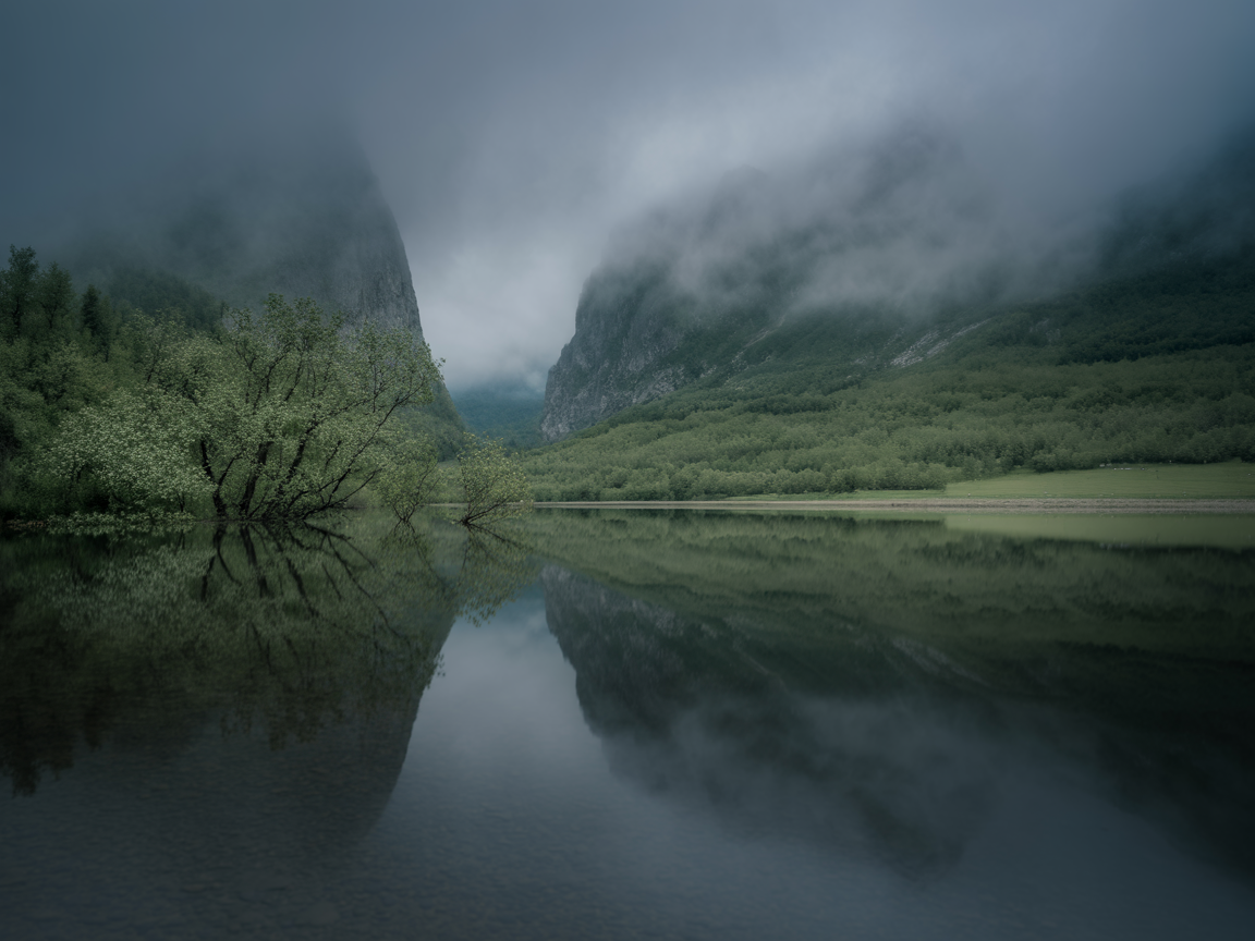 Serene Mountain Landscape Reflected in Calm Lake