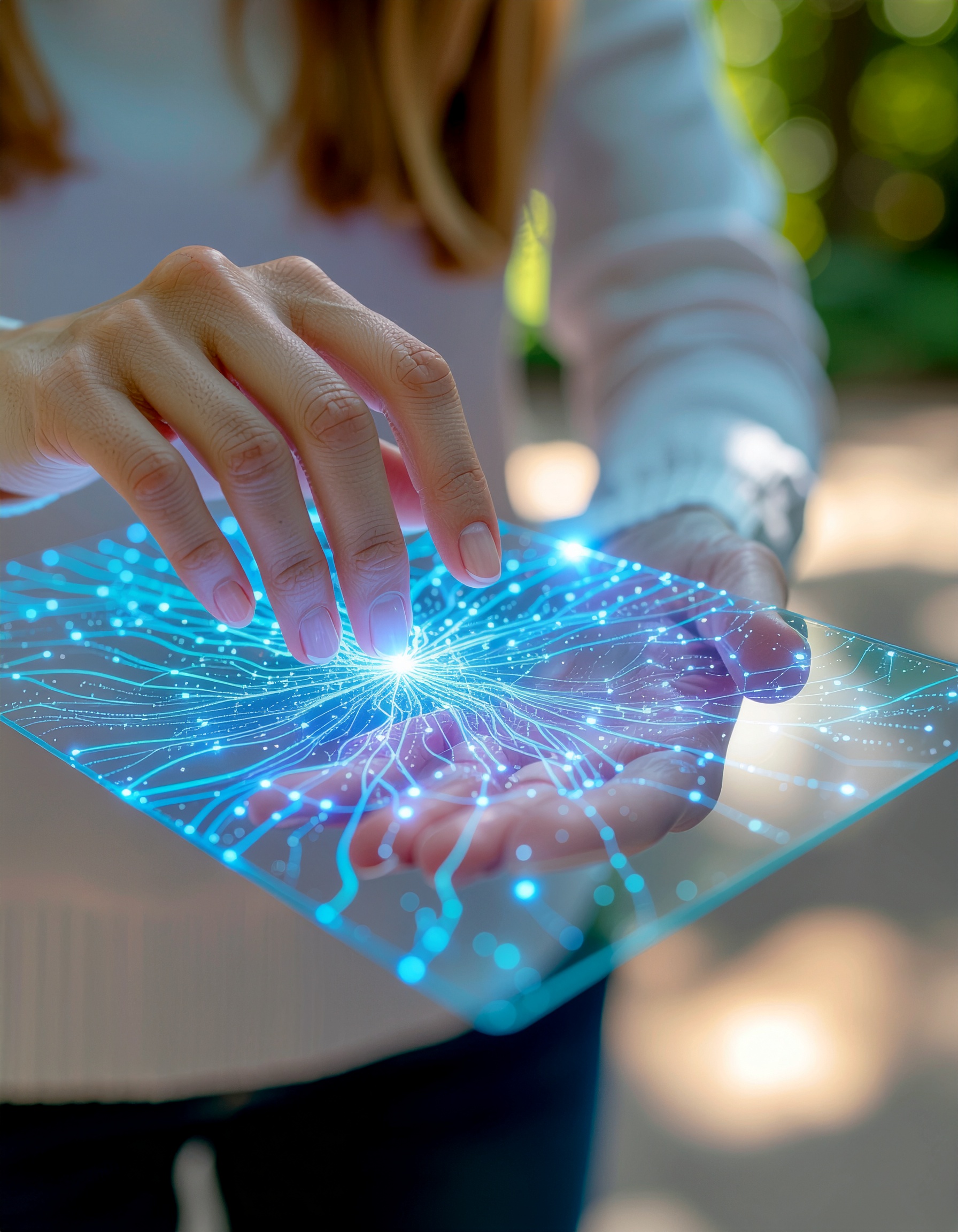 Female Hand Interacting with Digital Surface