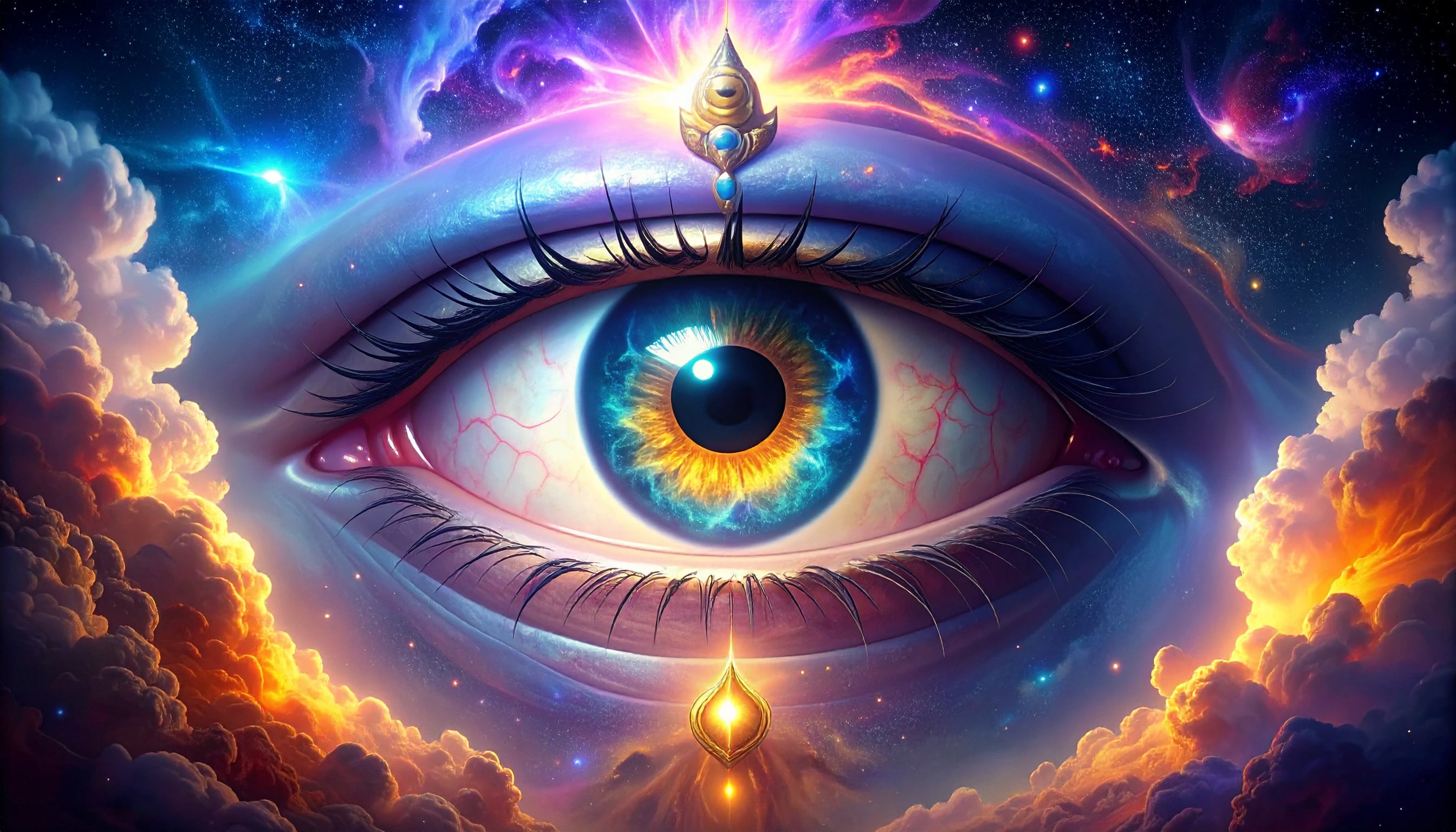An ethereal eye surrounded by cosmic elements, blending fantasy with reality