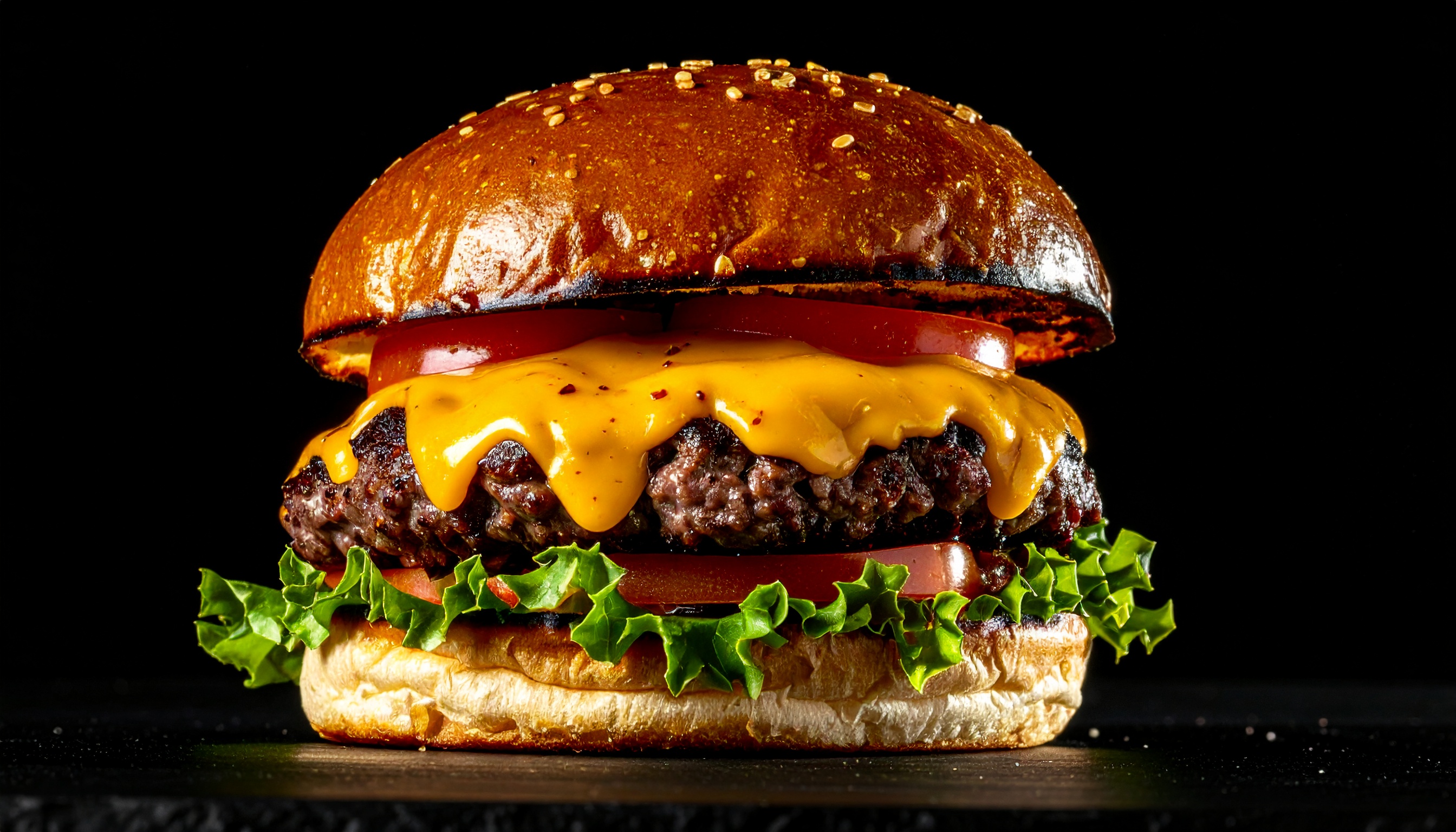 Juicy Hamburger on Black Background