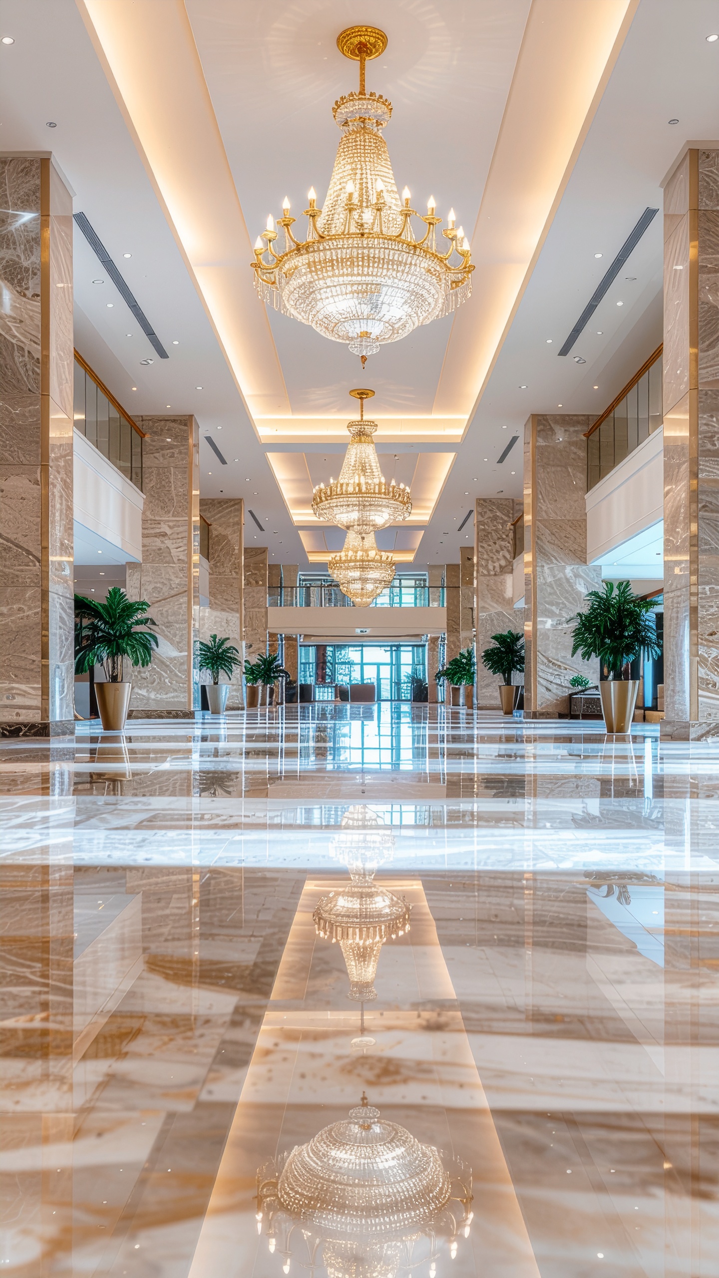 Luxurious Lobby Interior with Crystal Chandeliers