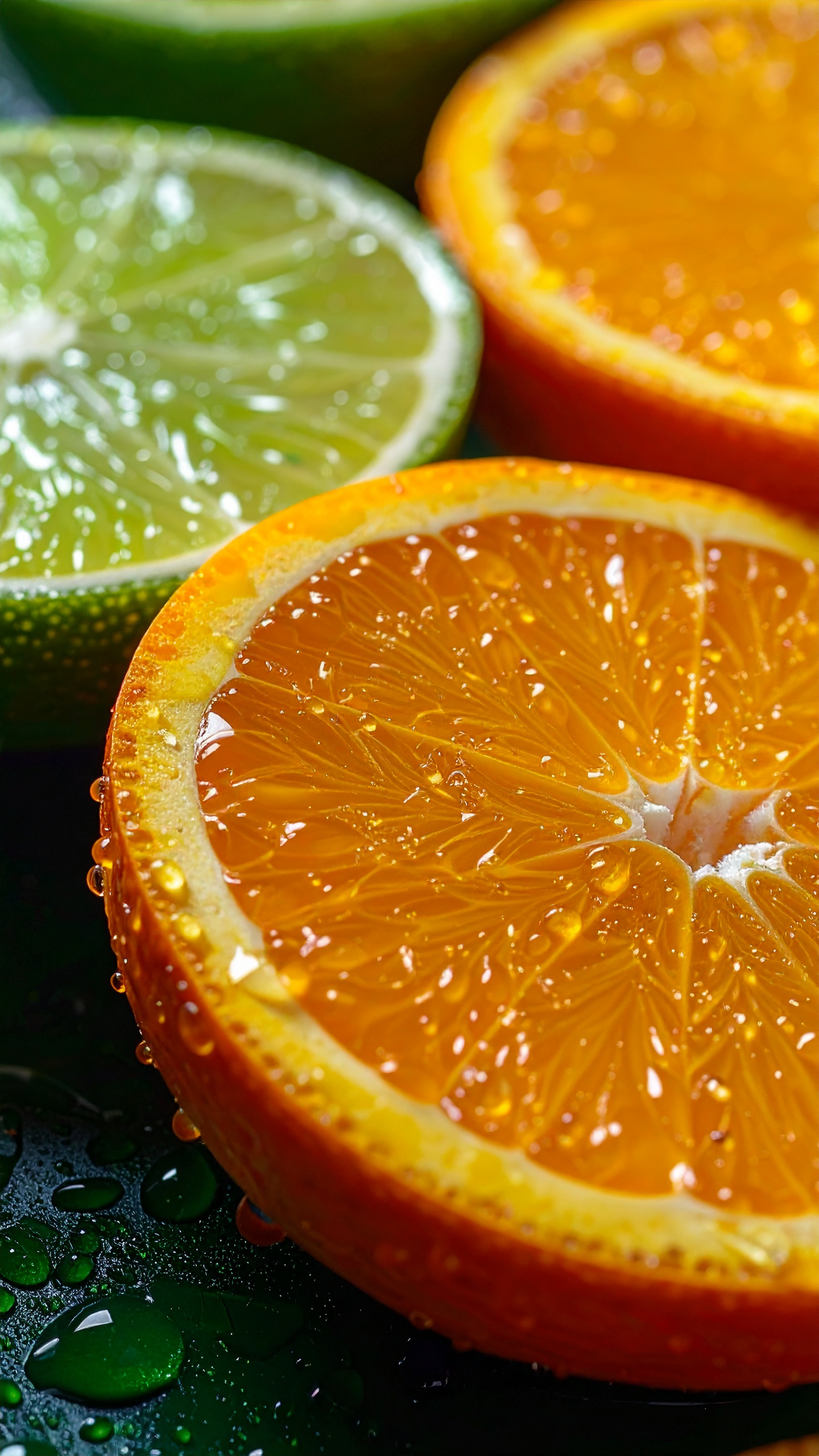 Fresh Orange and Lemon Slices Close-Up with Water Drops