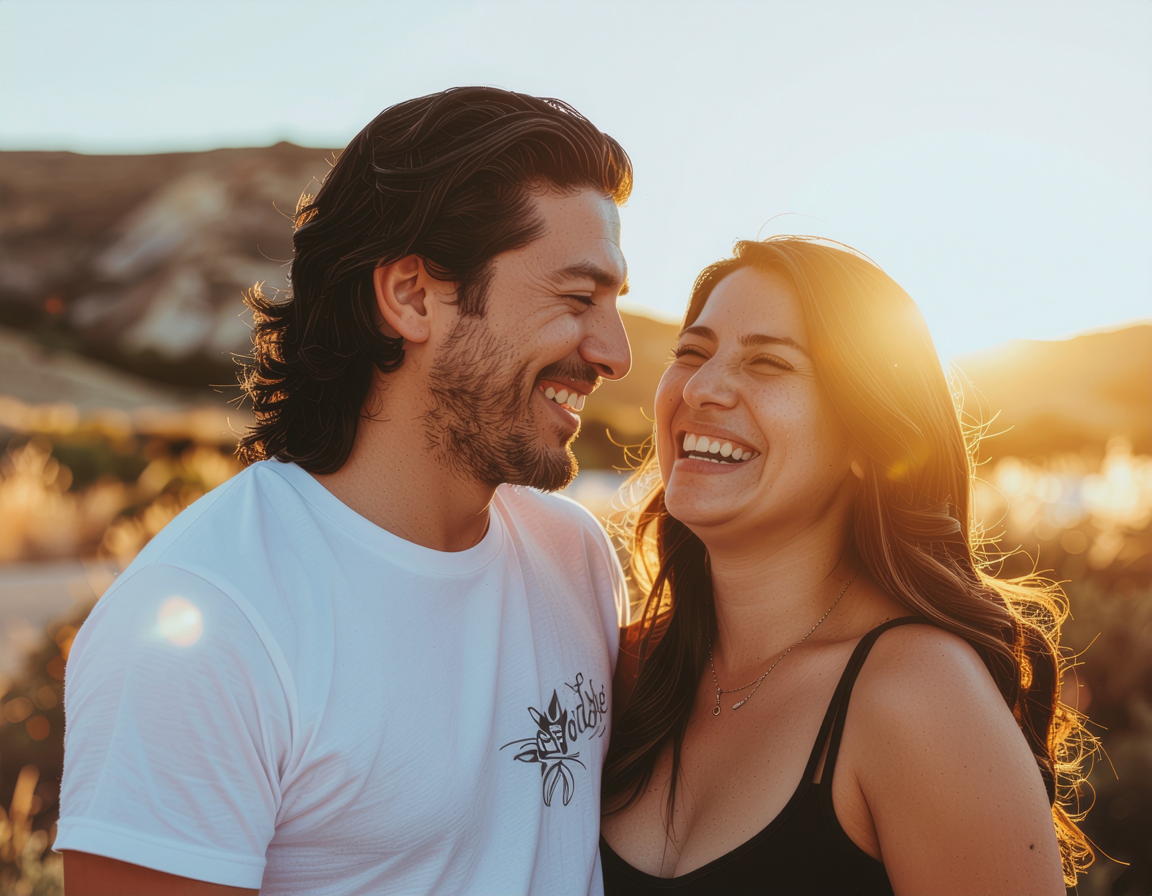 Happy Couple at Sunset in Natural Setting