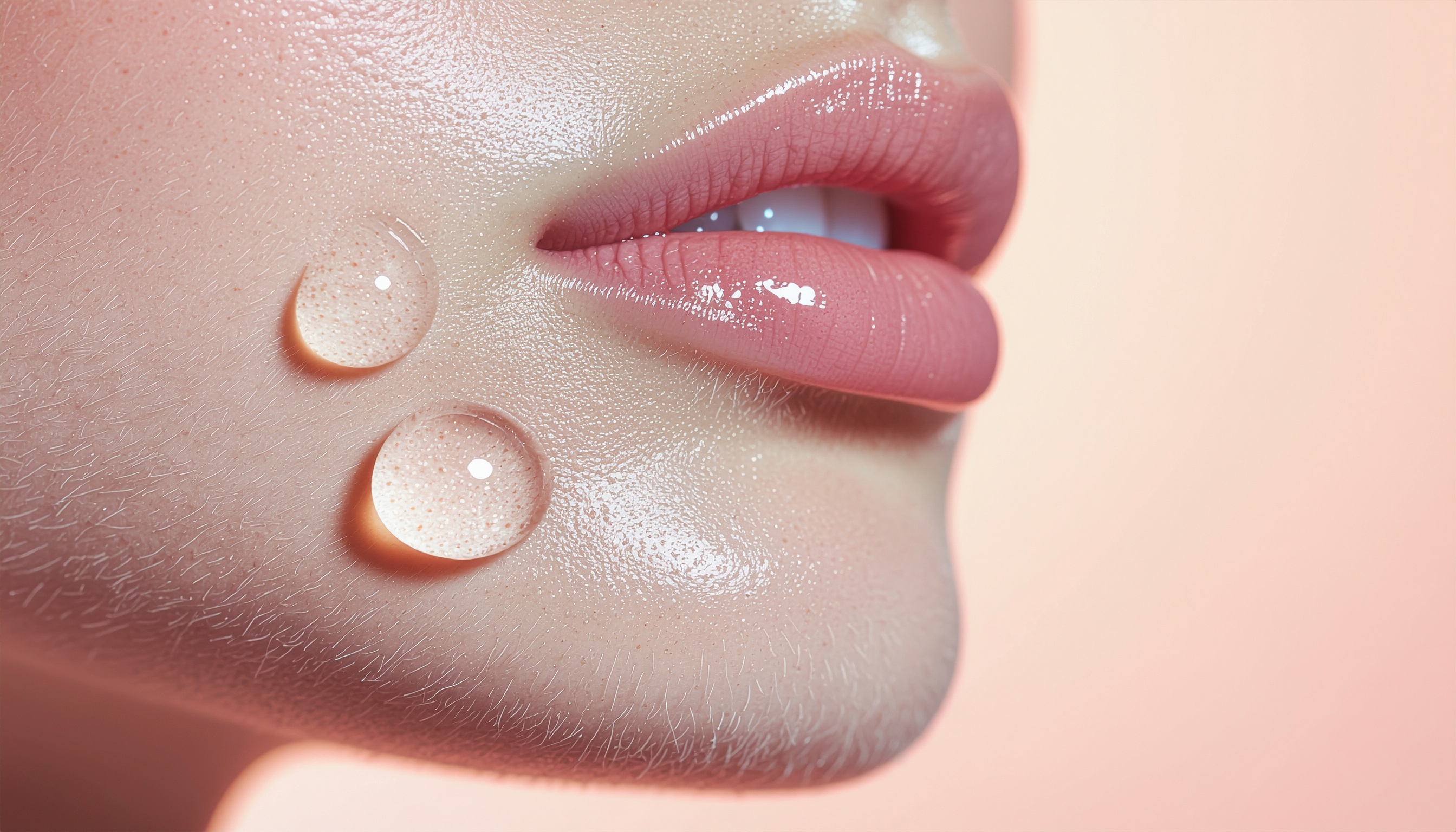 Artistic Close-Up of Feminine Lips with Water Drops