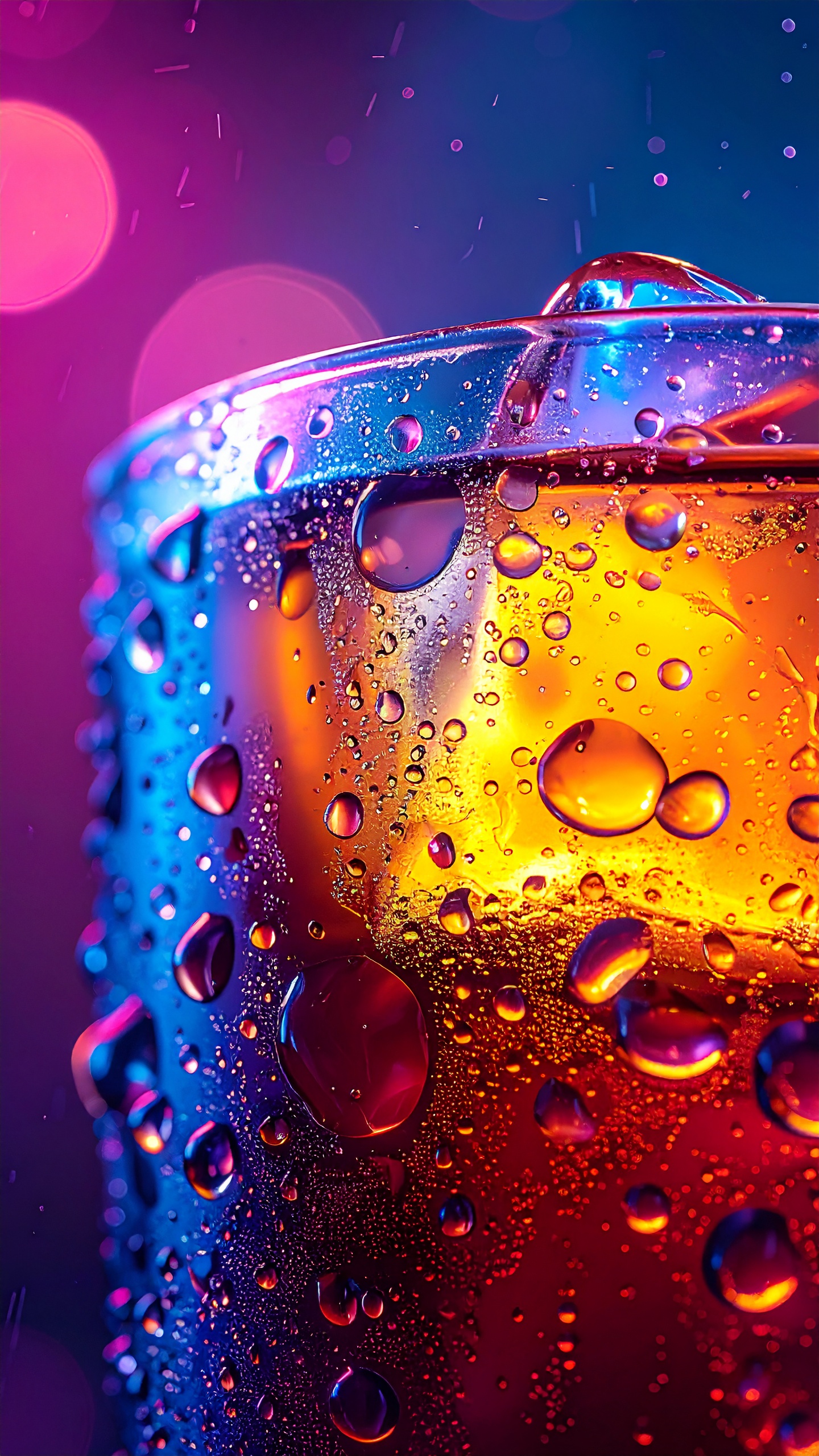 Vibrant Glass with Condensation Drops in Neon Colors