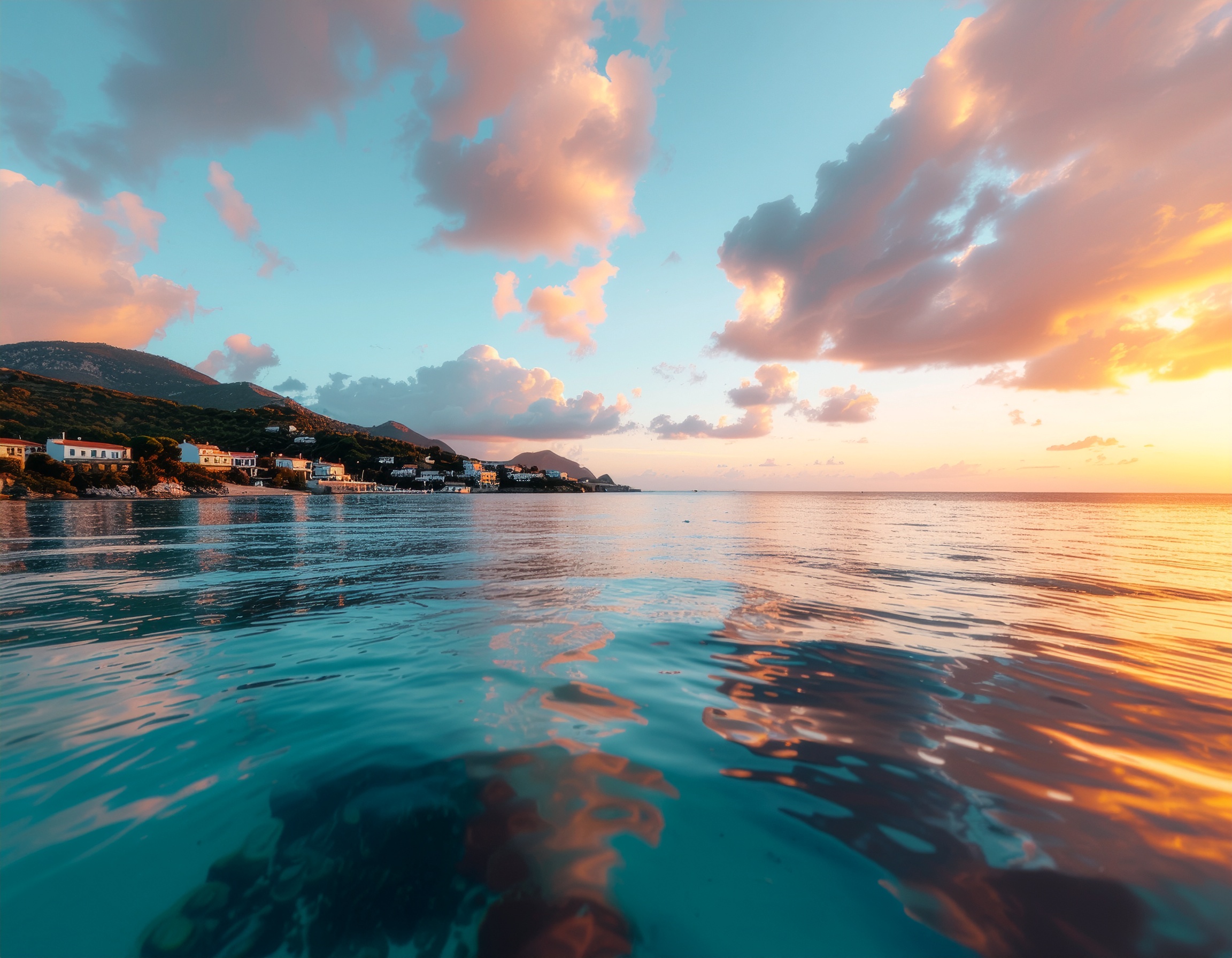 Coastal Sunset Landscape with Vibrant Reflections