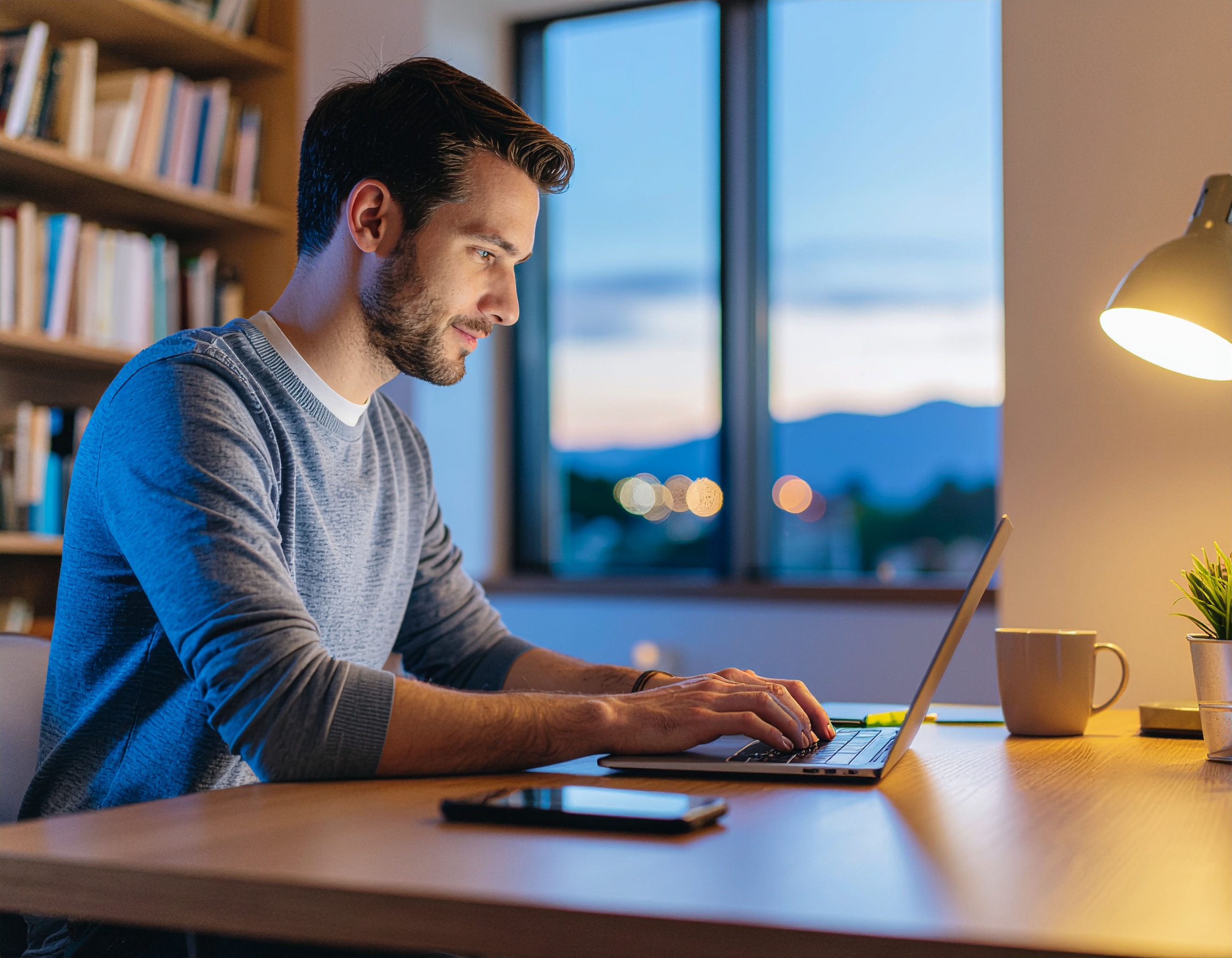 Man Working on Laptop in Modern Office