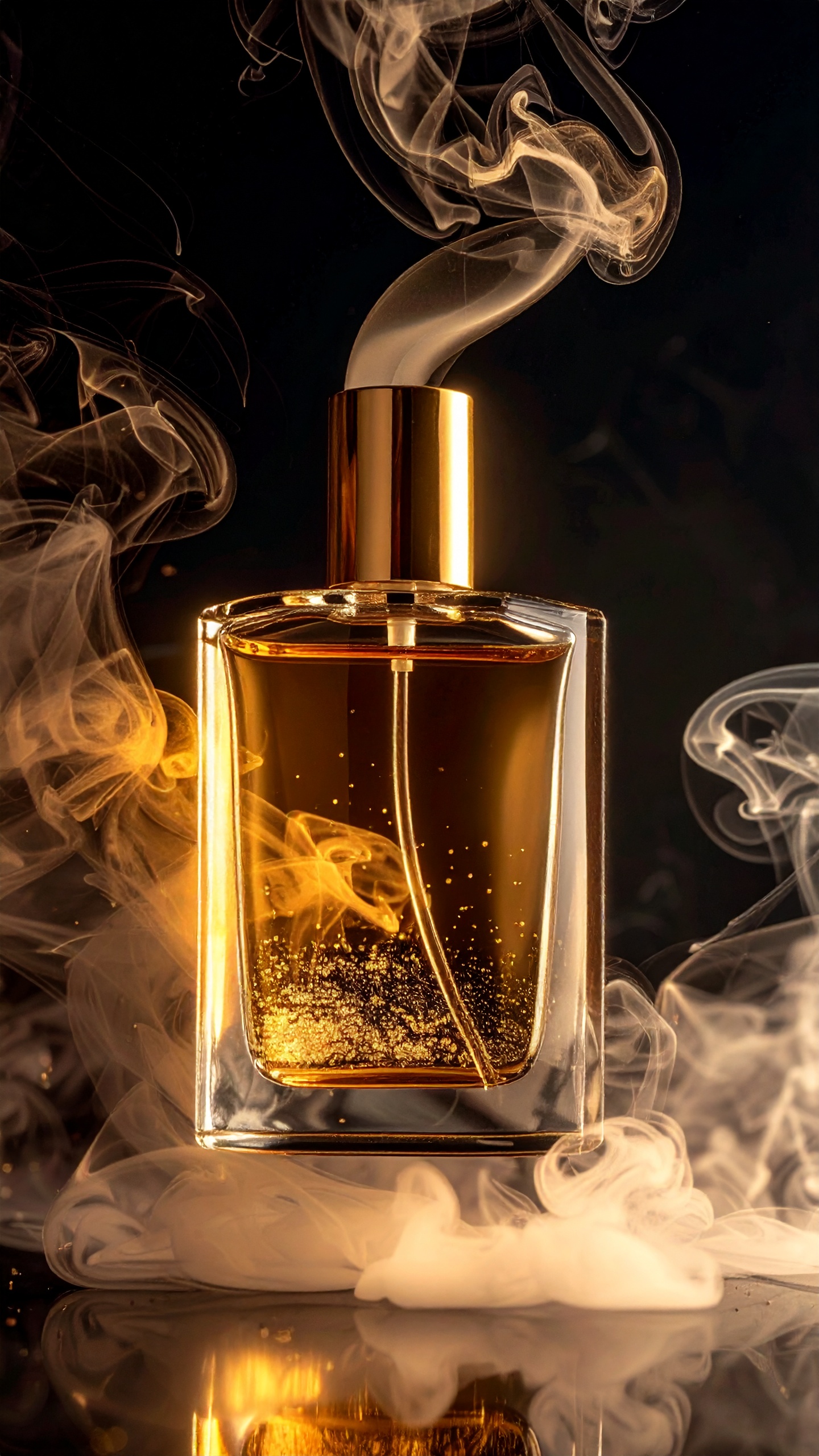 Elegant Gold Perfume Bottle on Dark Background