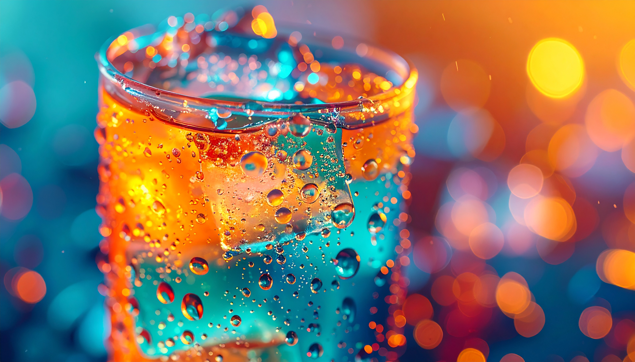 Close-Up of Sparkling Drink with Ice Cubes