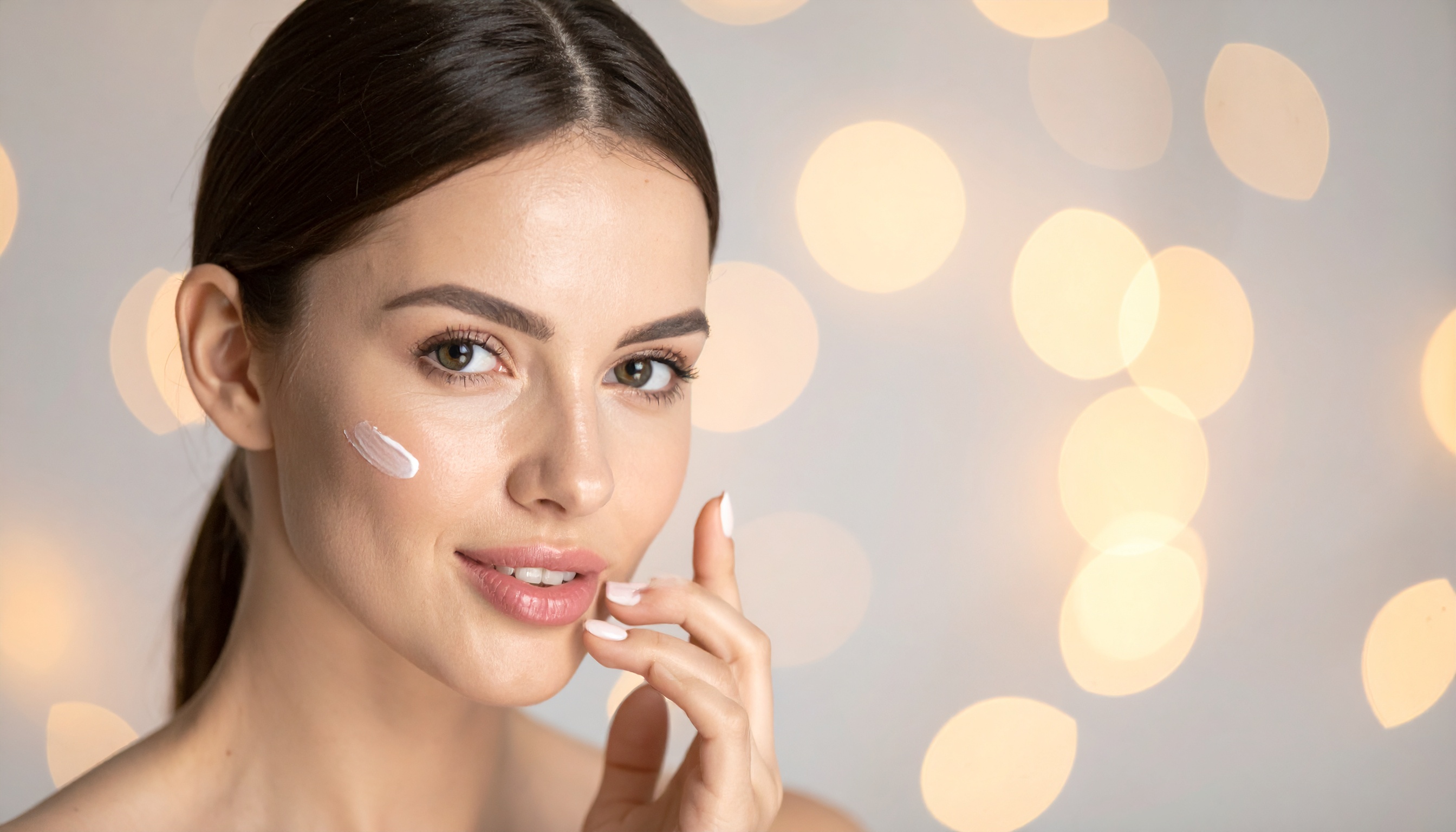 Smiling Woman Portrait with Cream on Face