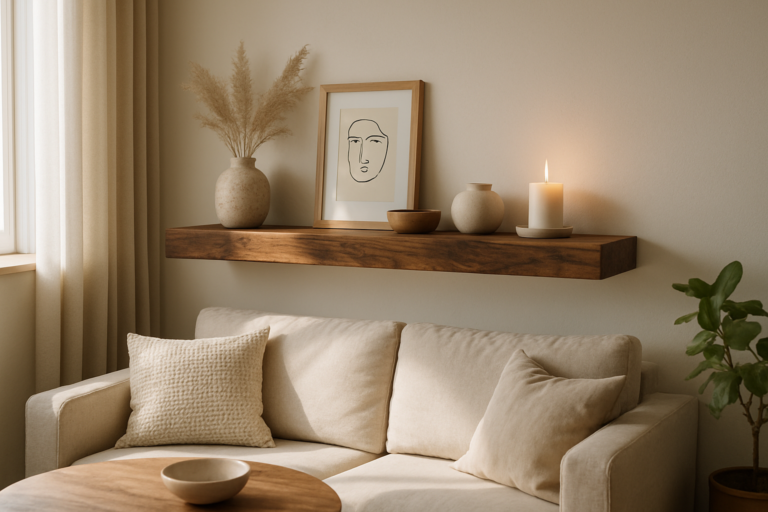 Minimalist Living Room with Light Sofa and Elegant Decor