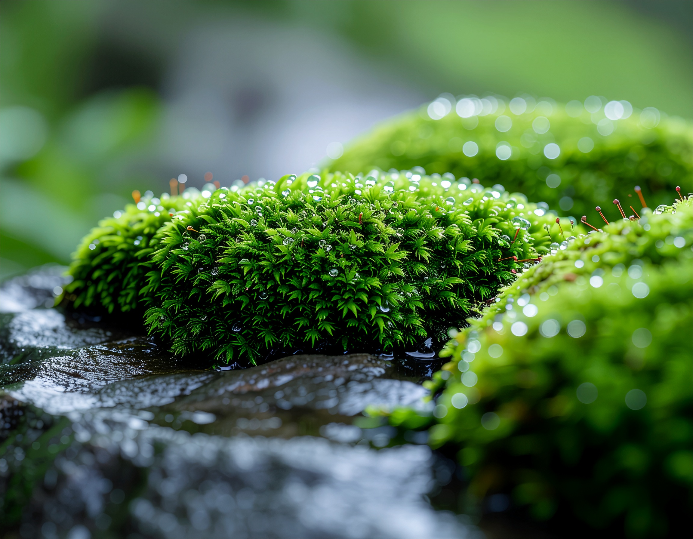 Vibrant Green Moss Close-Up with Water Drops