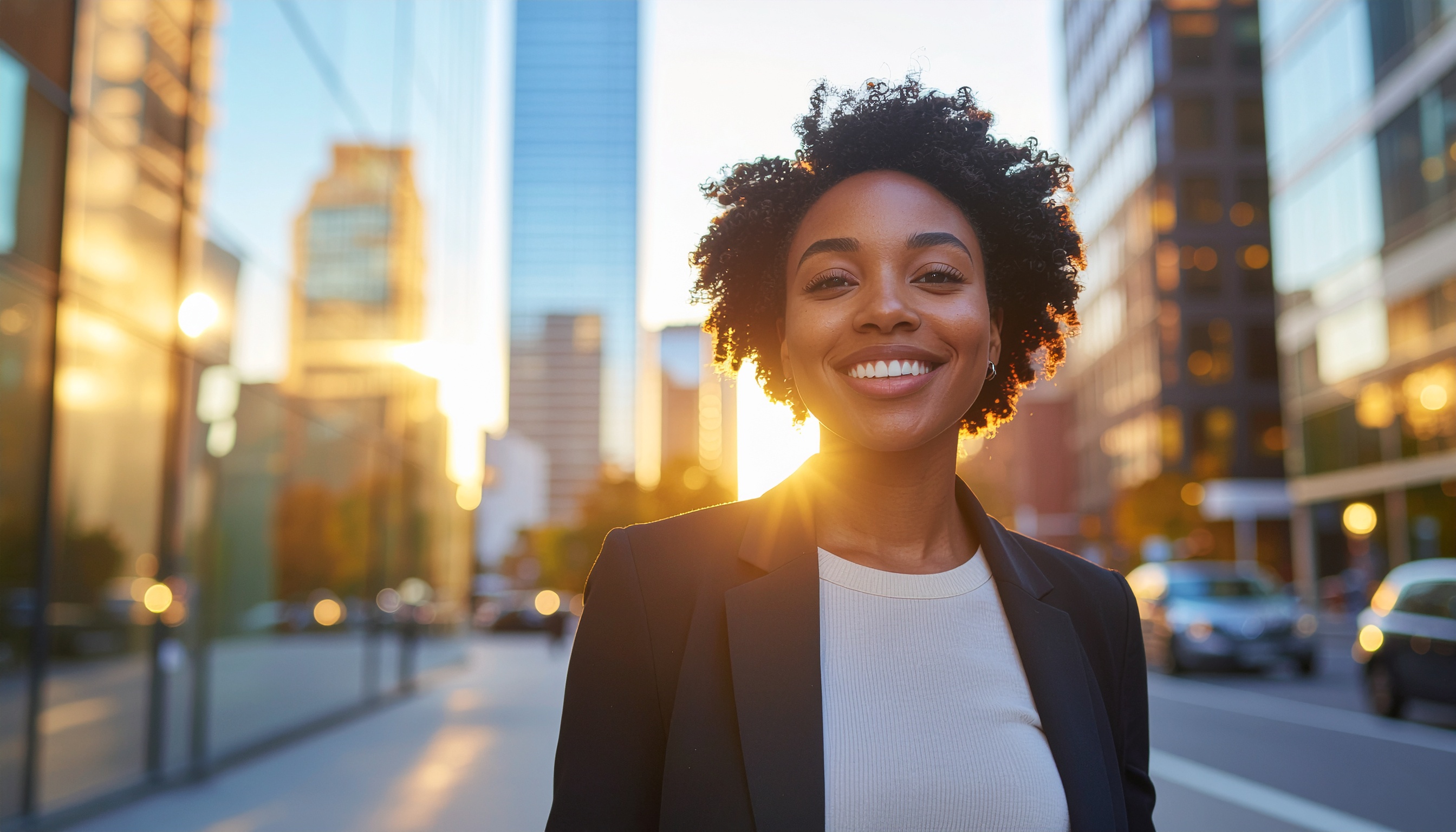 Smiling Person Portrait in Urban Sunset