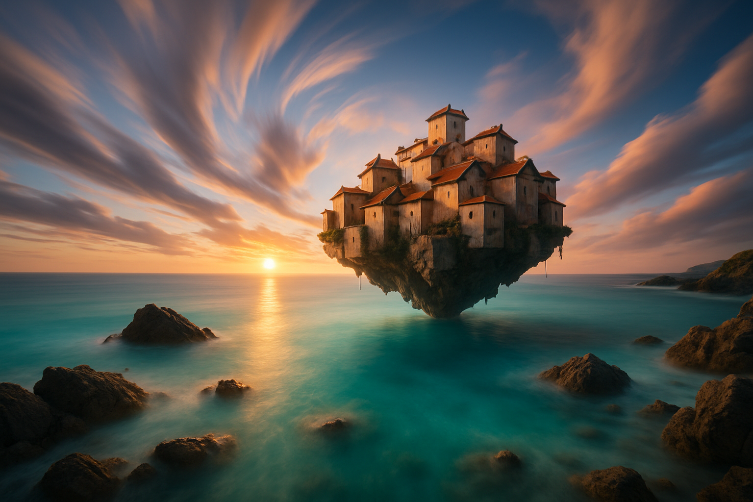 Charming Village on a Floating Rock