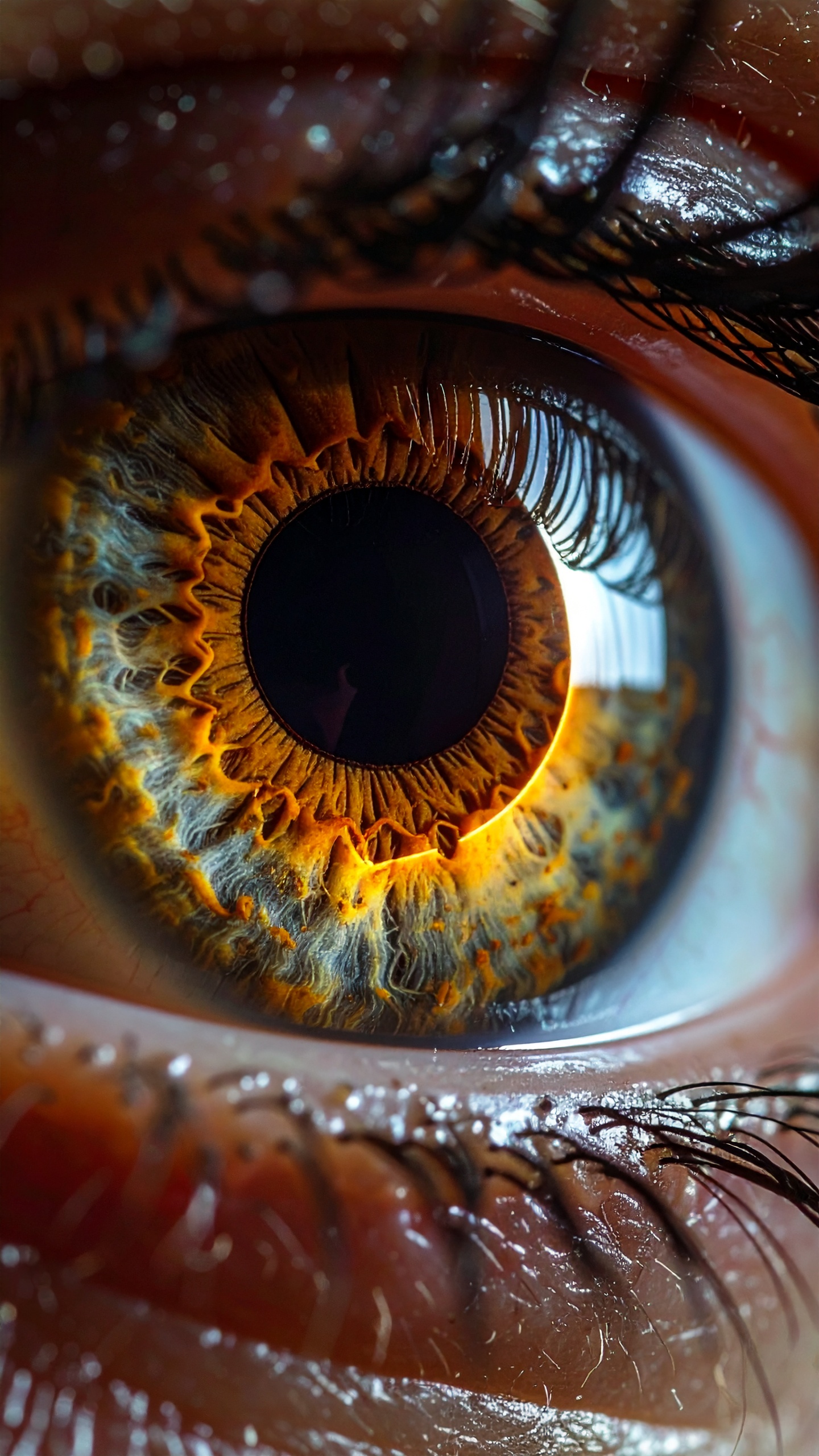 A vibrant close-up of a human eye showcases the intricate details of the iris and eyelashes