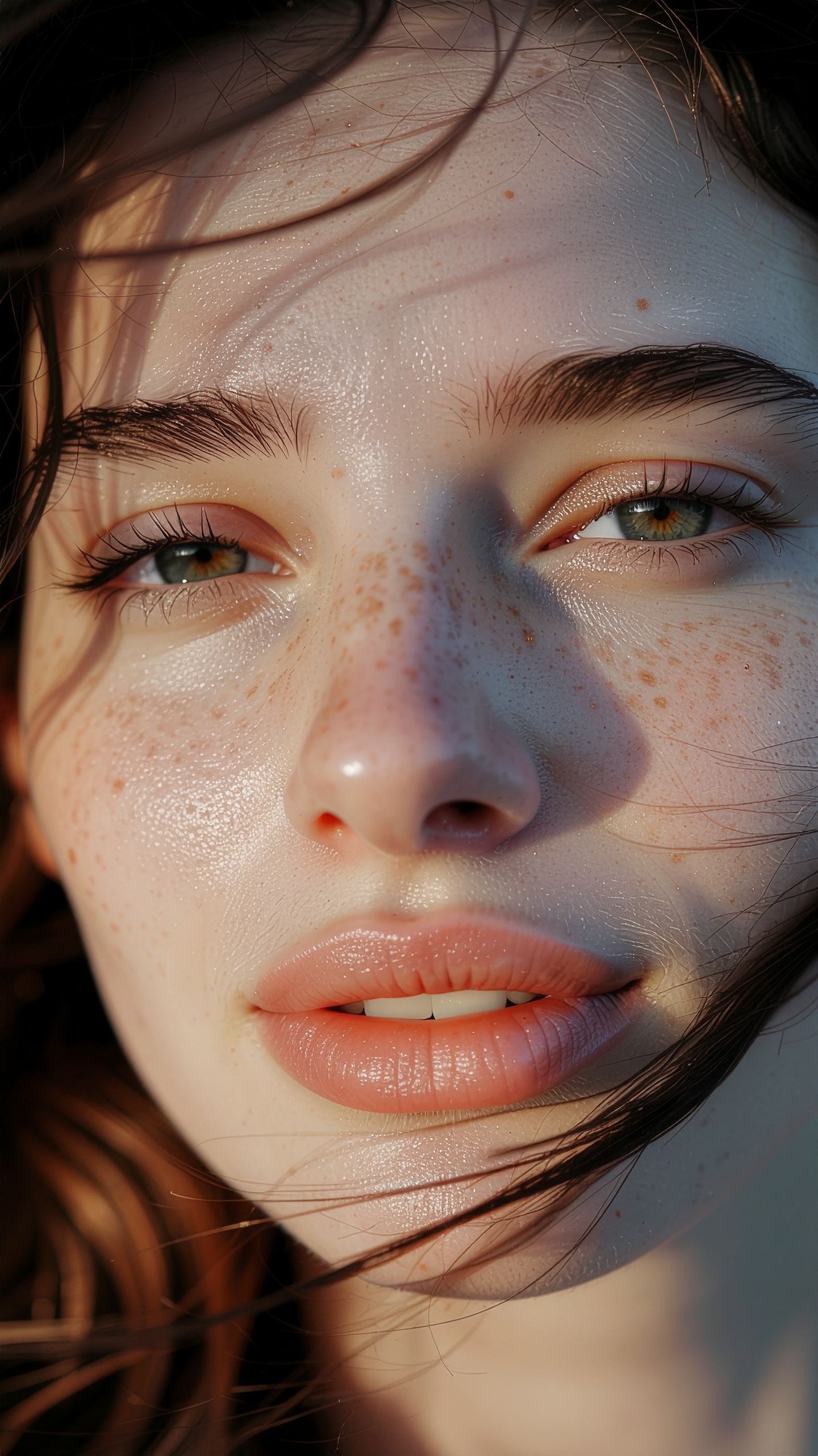 Close-Up Portrait of a Sunlit Person with Freckles
