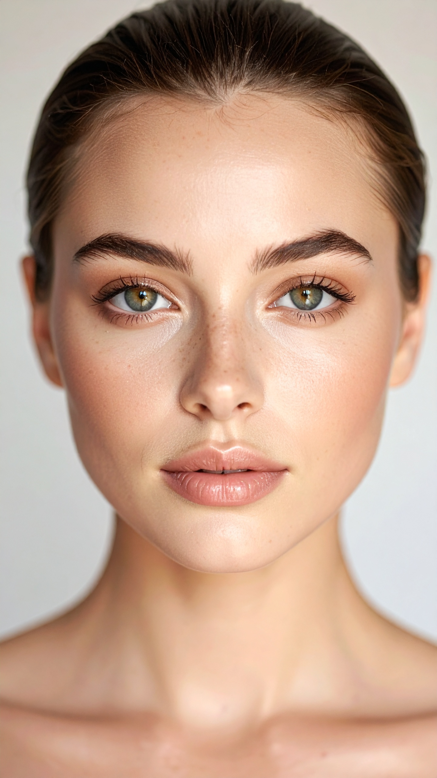 Close-up of a Young Woman with Flawless Skin and Serene Expression
