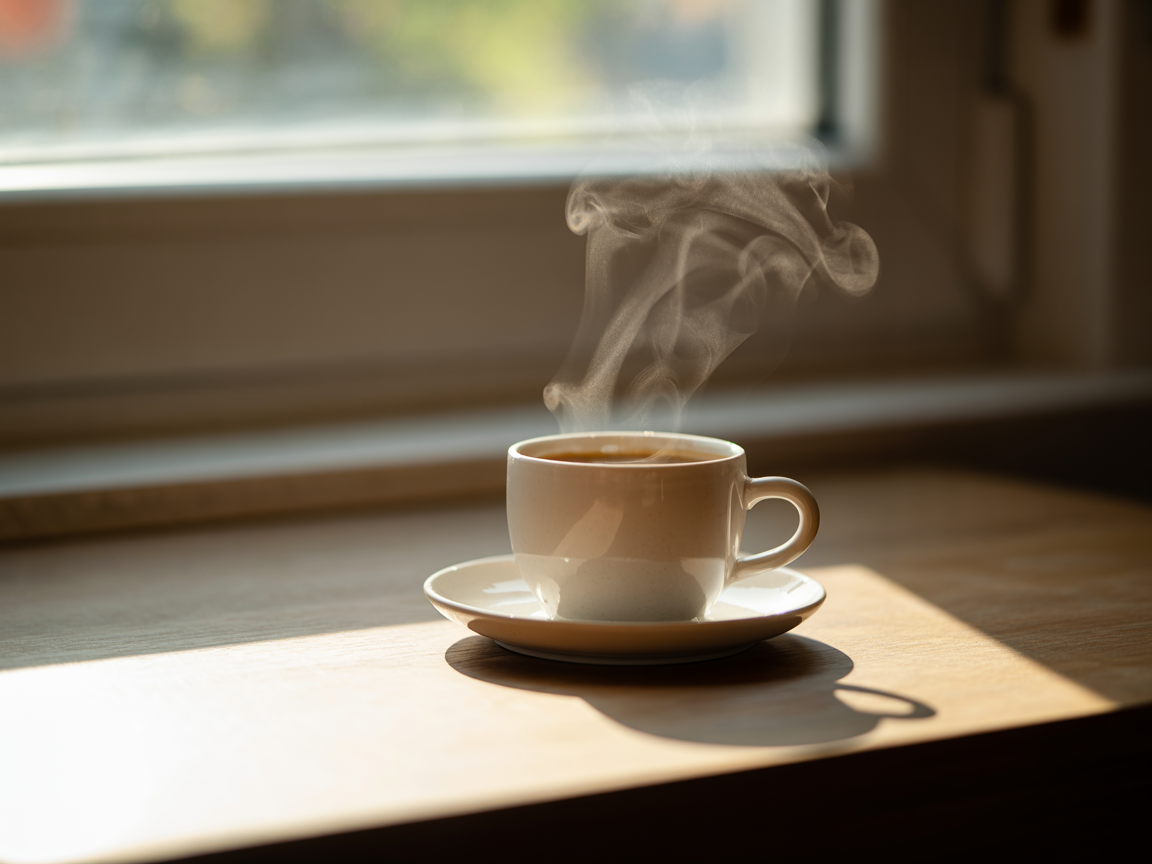 Warm Coffee Cup on Sunny Windowsill