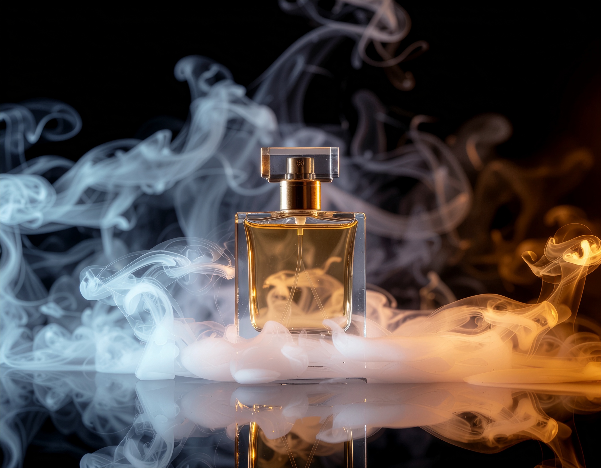 Elegant Perfume Bottle Surrounded by Smoke Swirls