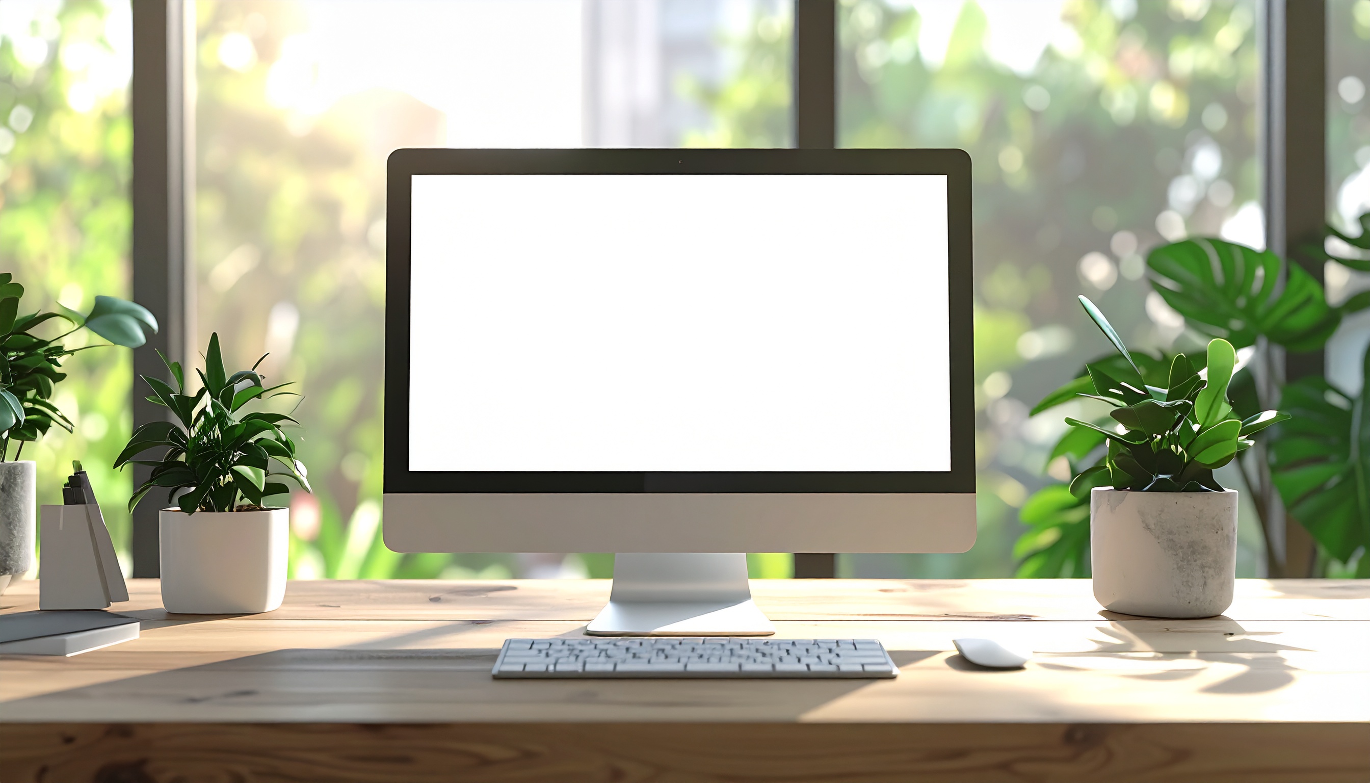 Modern Office with Natural Light and White Computer Monitor
