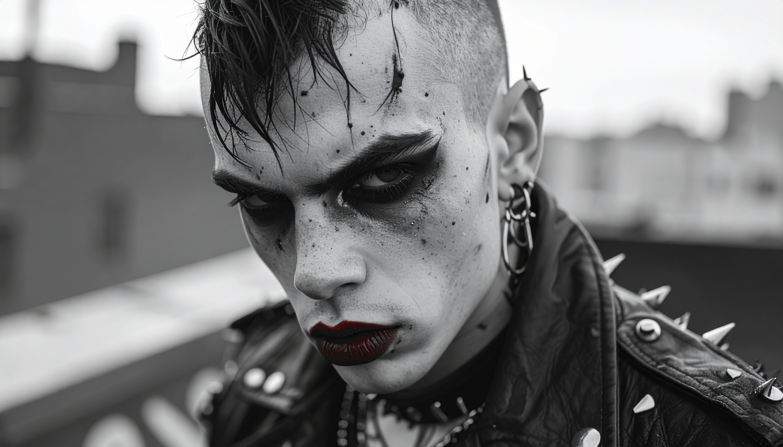 A striking close-up of an individual with a bold punk aesthetic captures attention